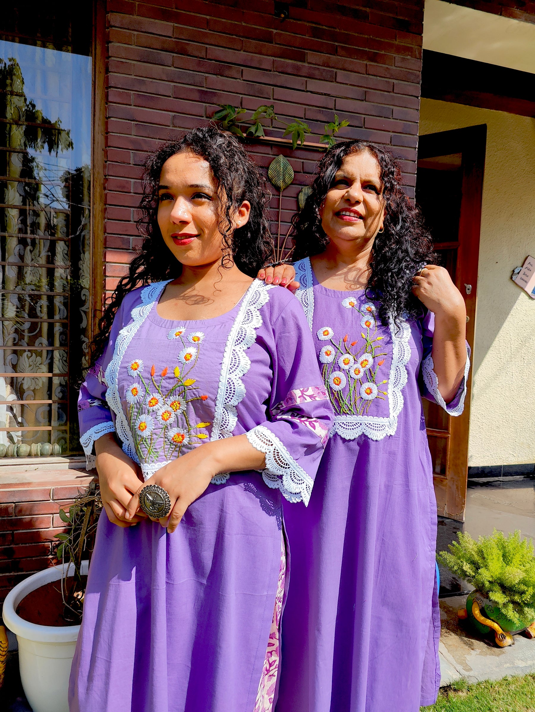 Purple Hand Embroidered Cotton Stitched Co-Ord Set