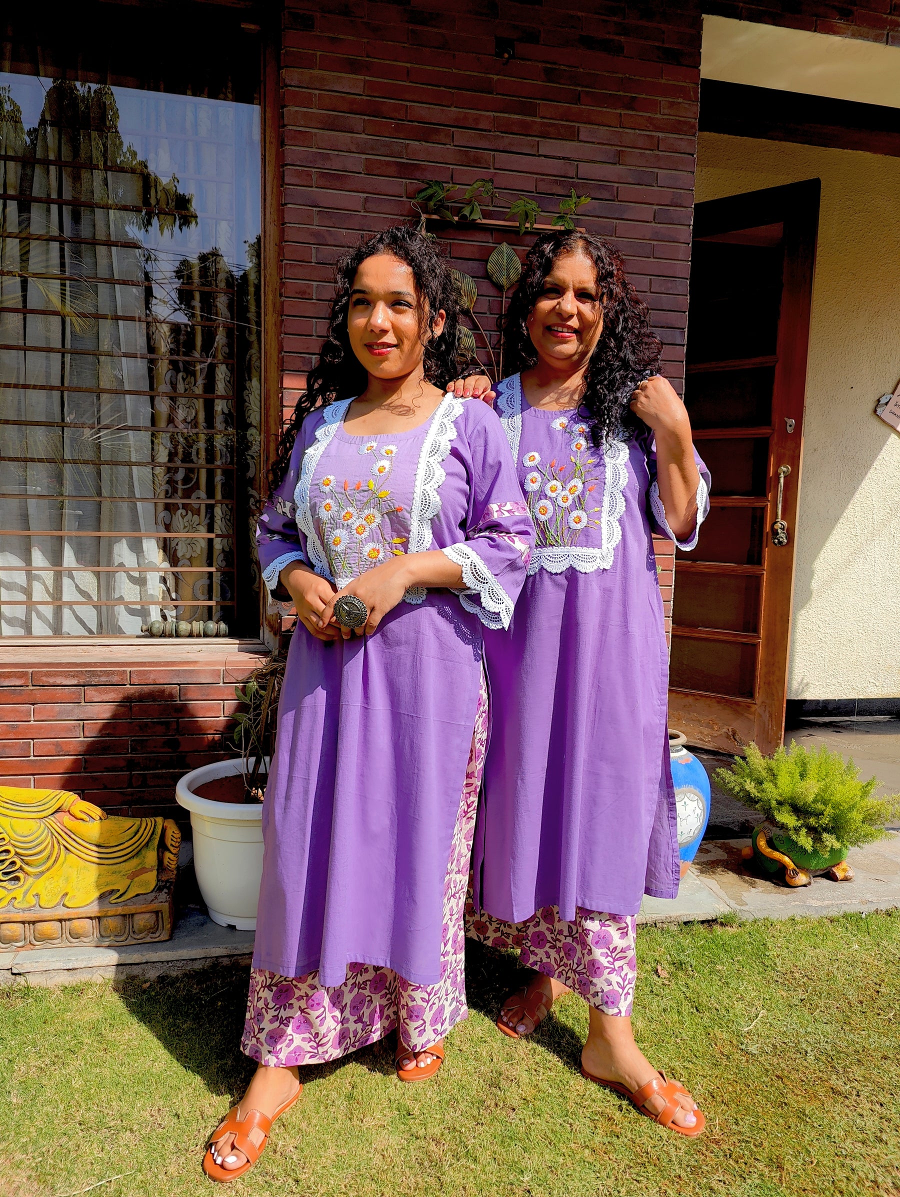 Purple Hand Embroidered Cotton Stitched Co-Ord Set