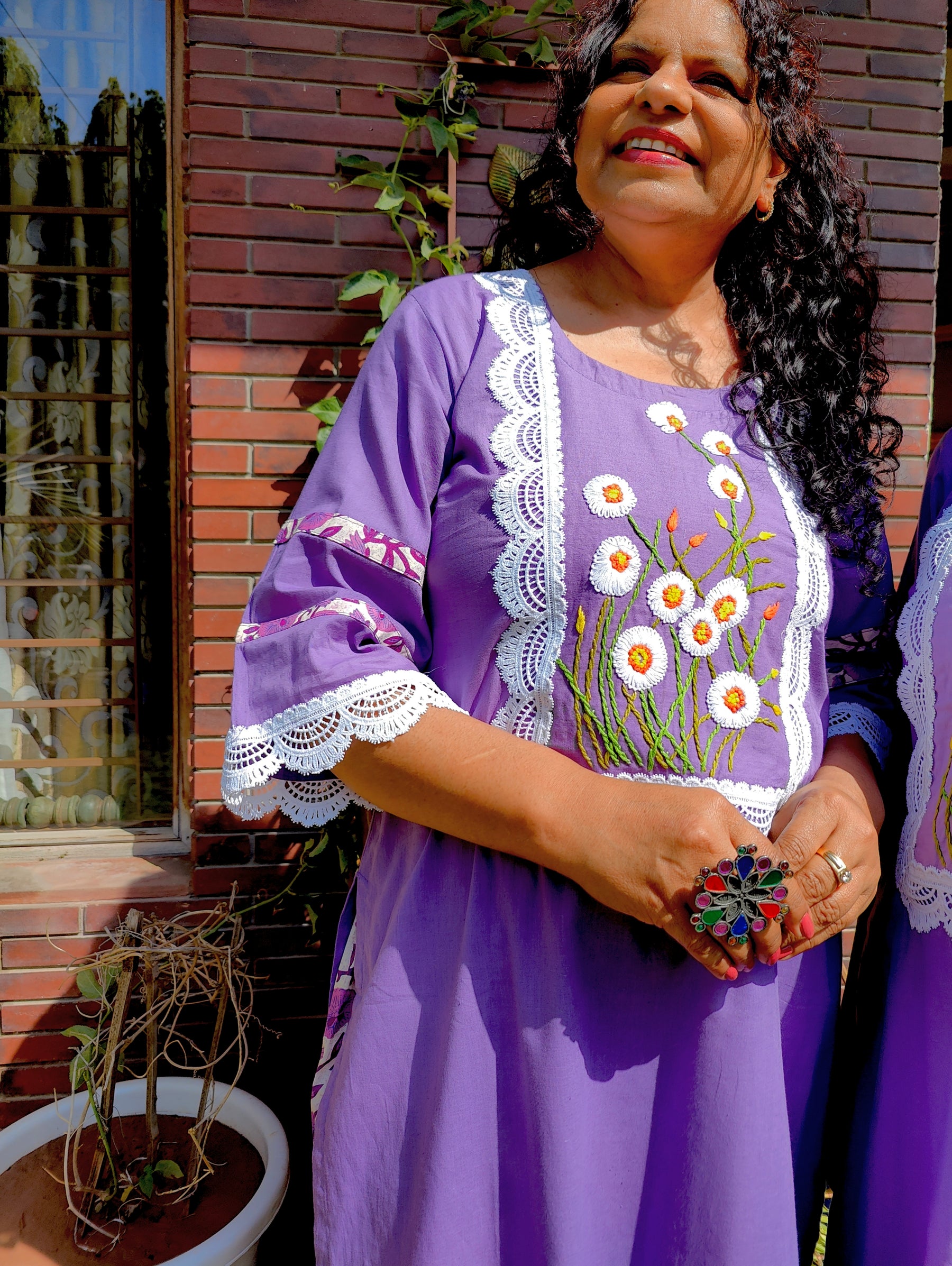 Purple Hand Embroidered Cotton Stitched Co-Ord Set