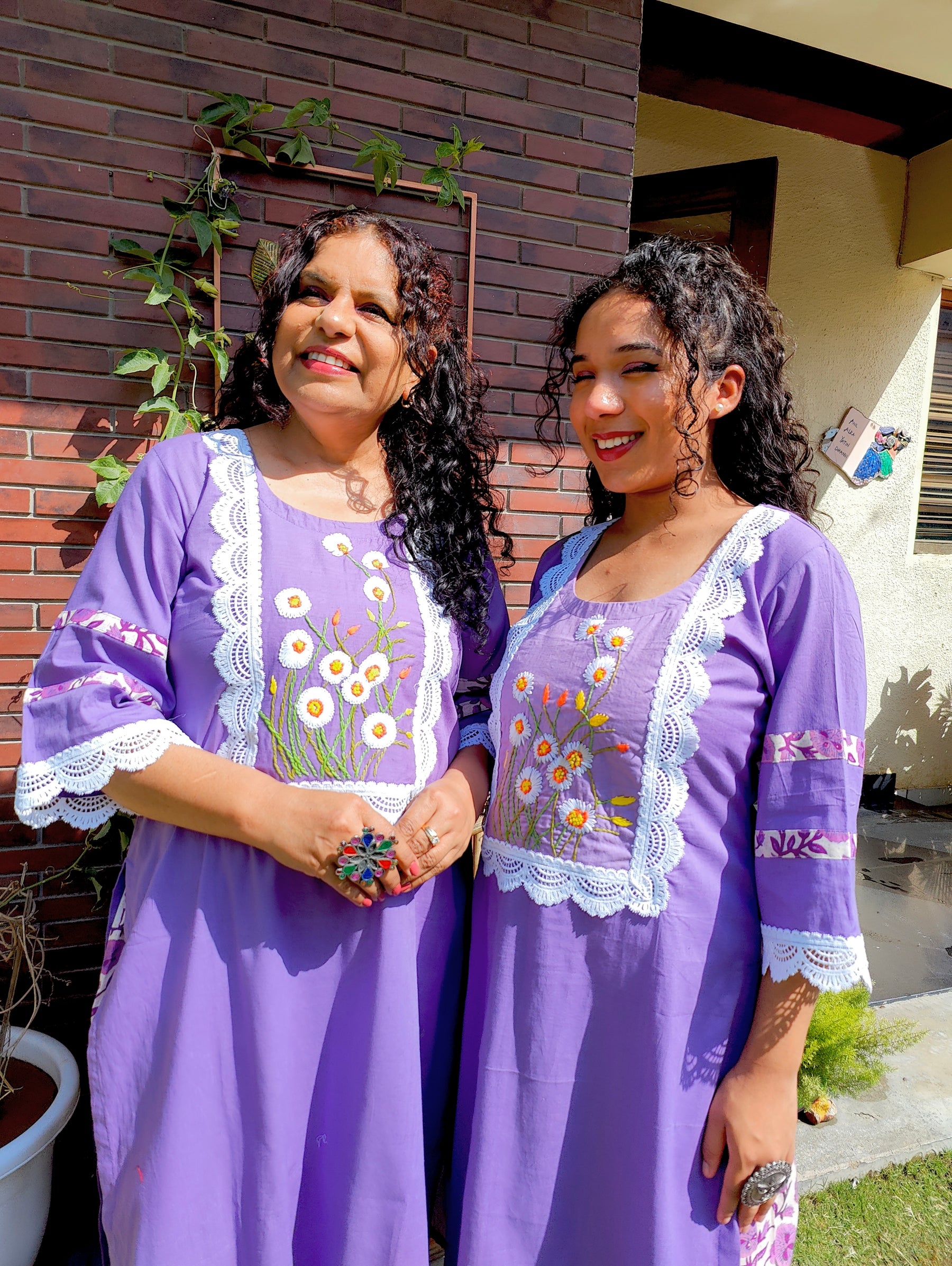 Purple Hand Embroidered Cotton Stitched Co-Ord Set