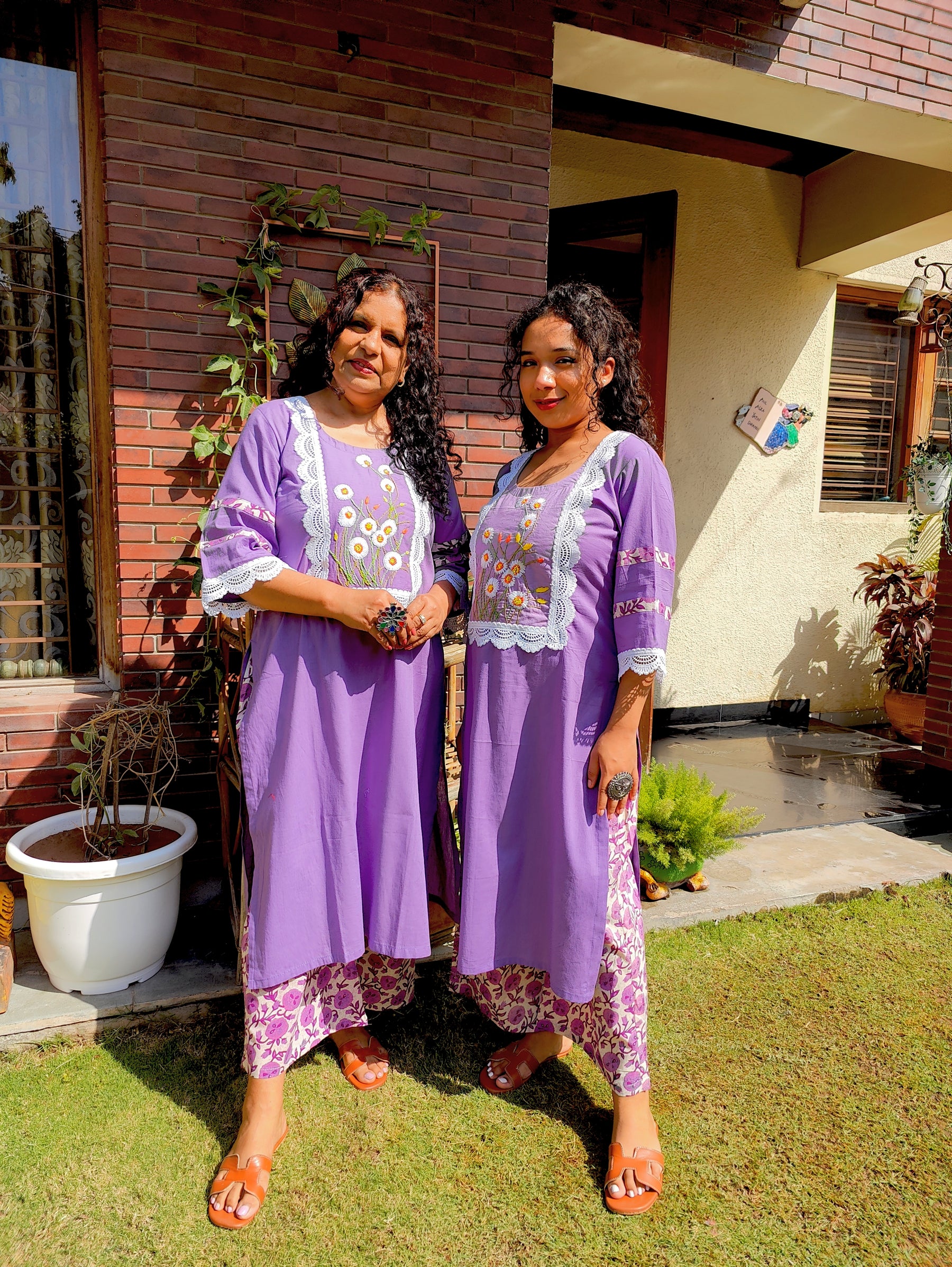 Purple Hand Embroidered Cotton Stitched Co-Ord Set