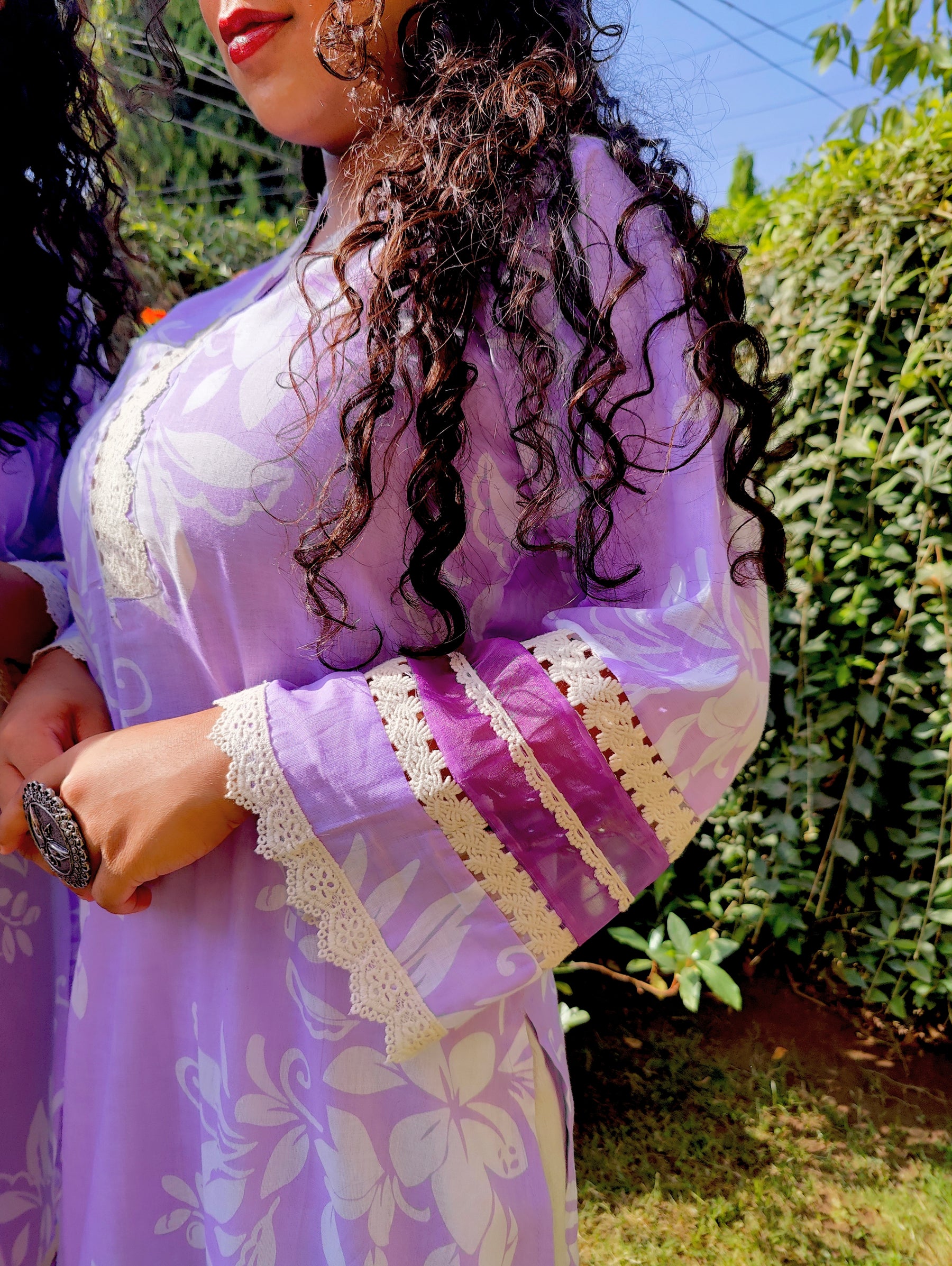 Purple Lilac Handblock Cotton Stitched Co-Ord Set