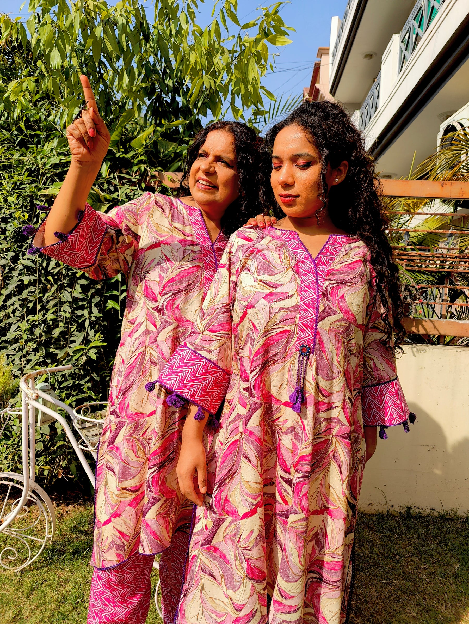 Purple Multi-coloured Cotton Stitched Co-Ord Set