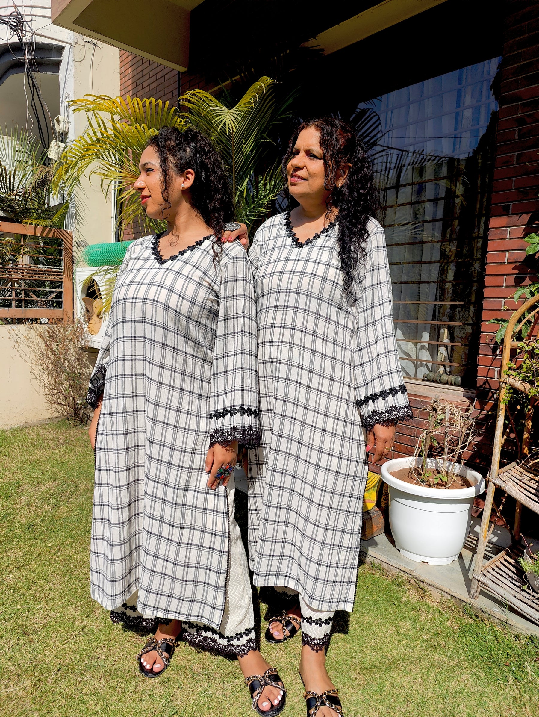 Black and White Checkred Cotton Stitched Co-Ord Set