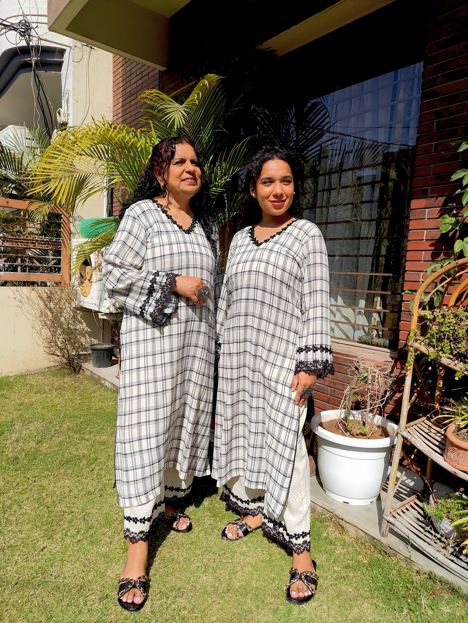 Black and White Checkred Cotton Stitched Co-Ord Set