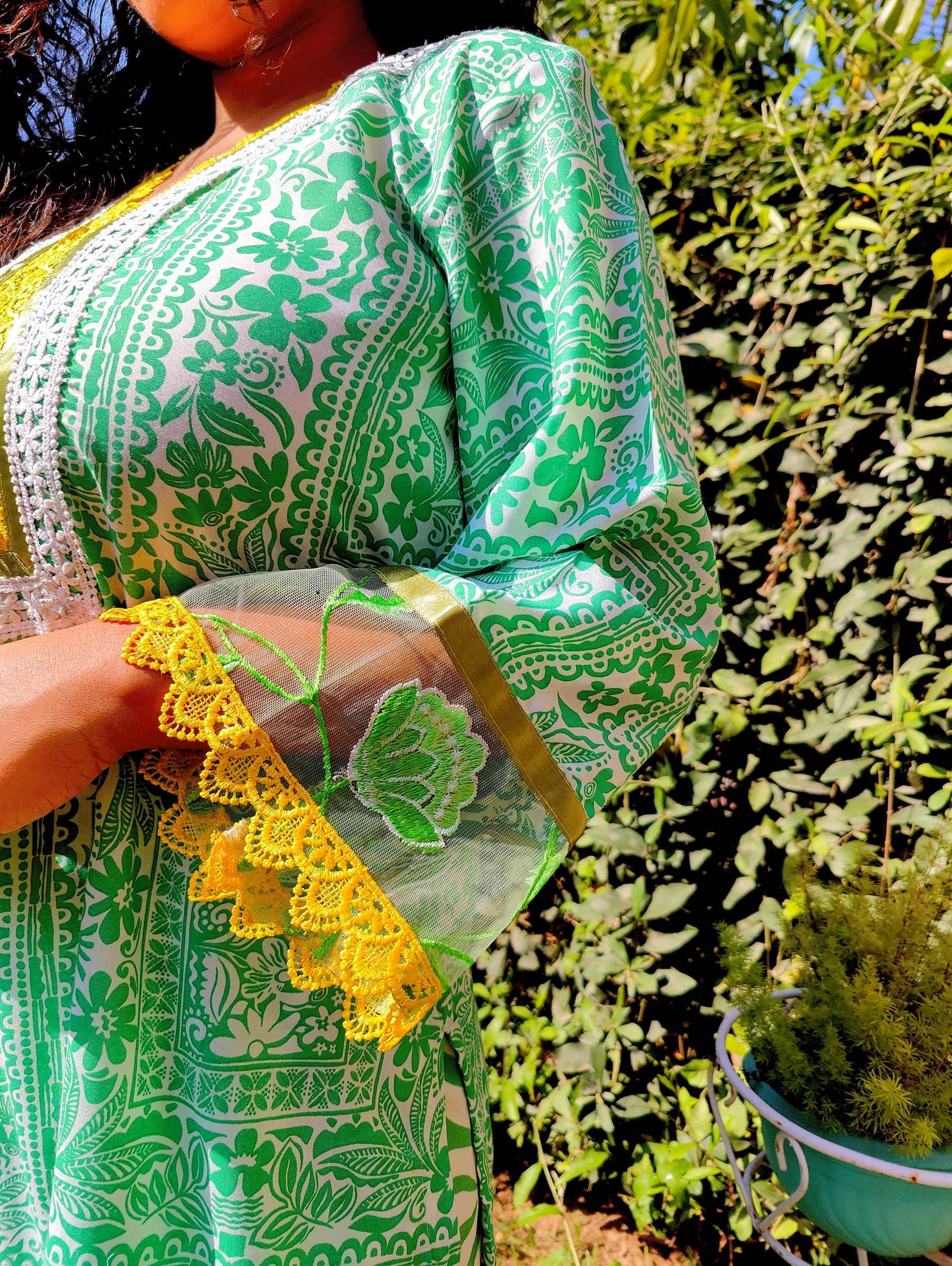 Green Floral Lace Cotton Stitched Co-Ord Set