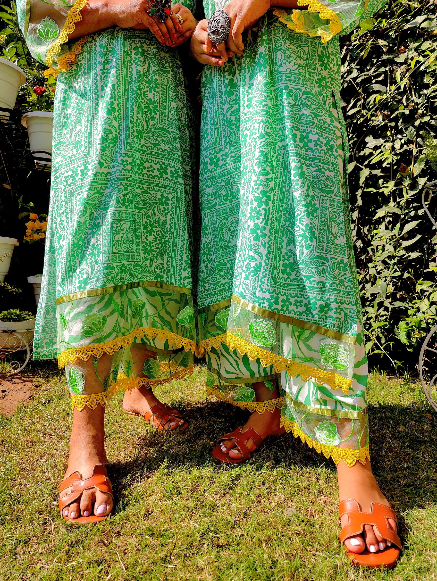 Green Floral Lace Cotton Stitched Co-Ord Set