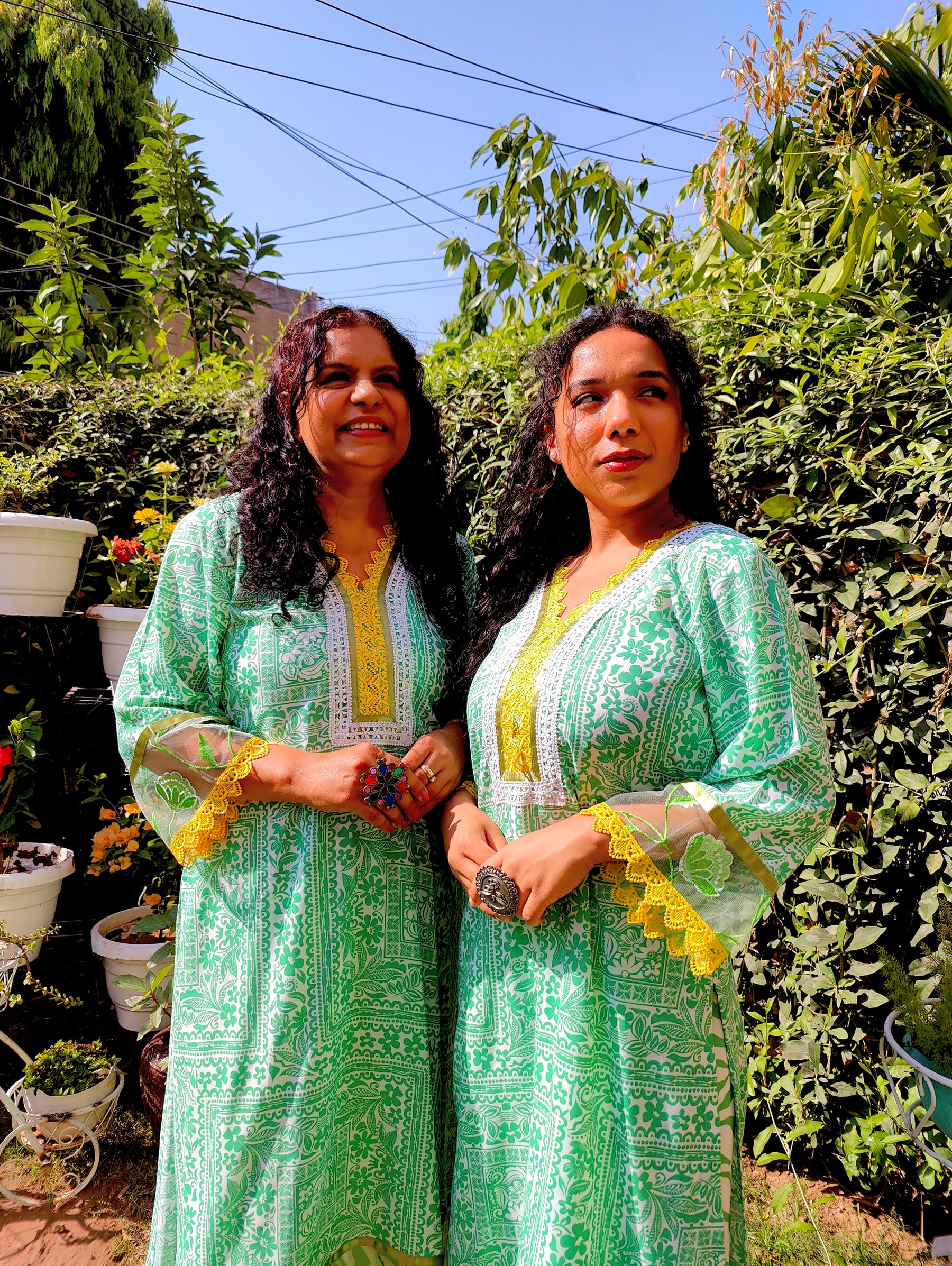 Green Floral Lace Cotton Stitched Co-Ord Set