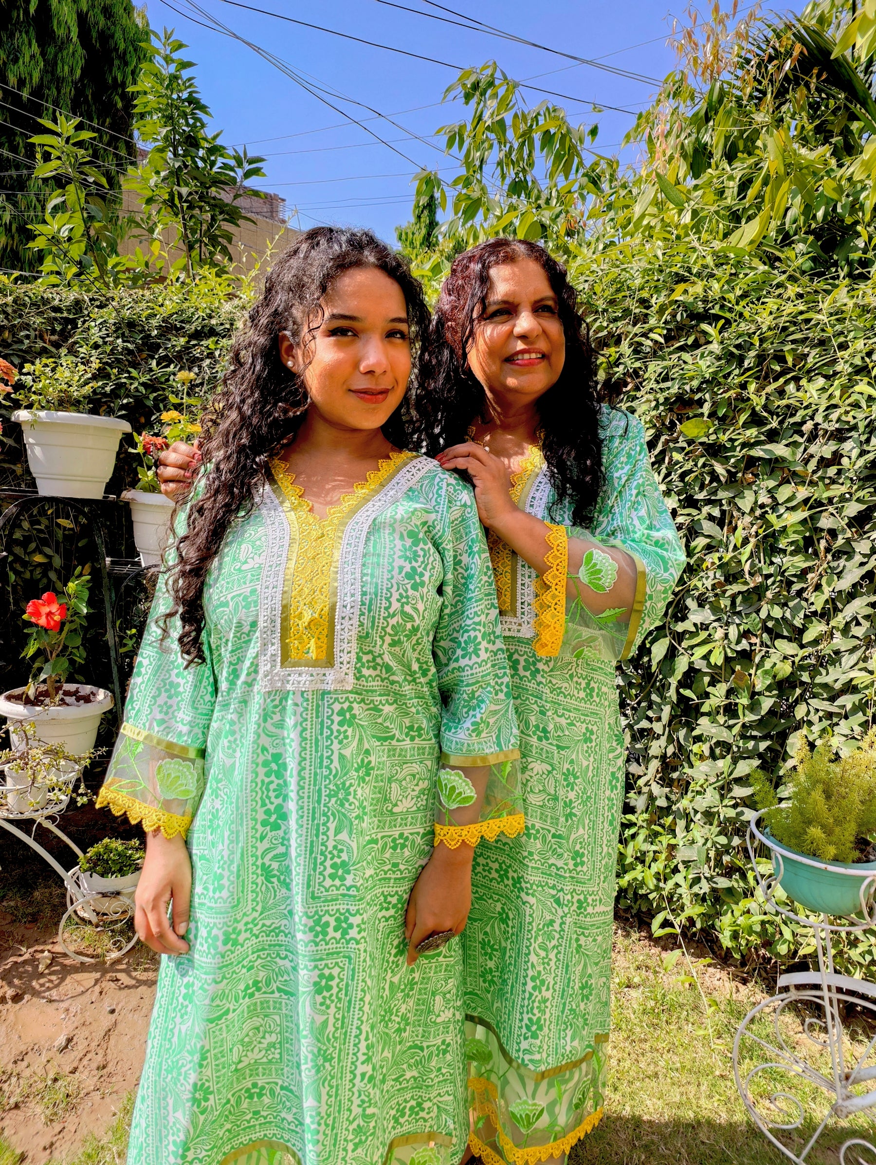 Green Floral Lace Cotton Stitched Co-Ord Set