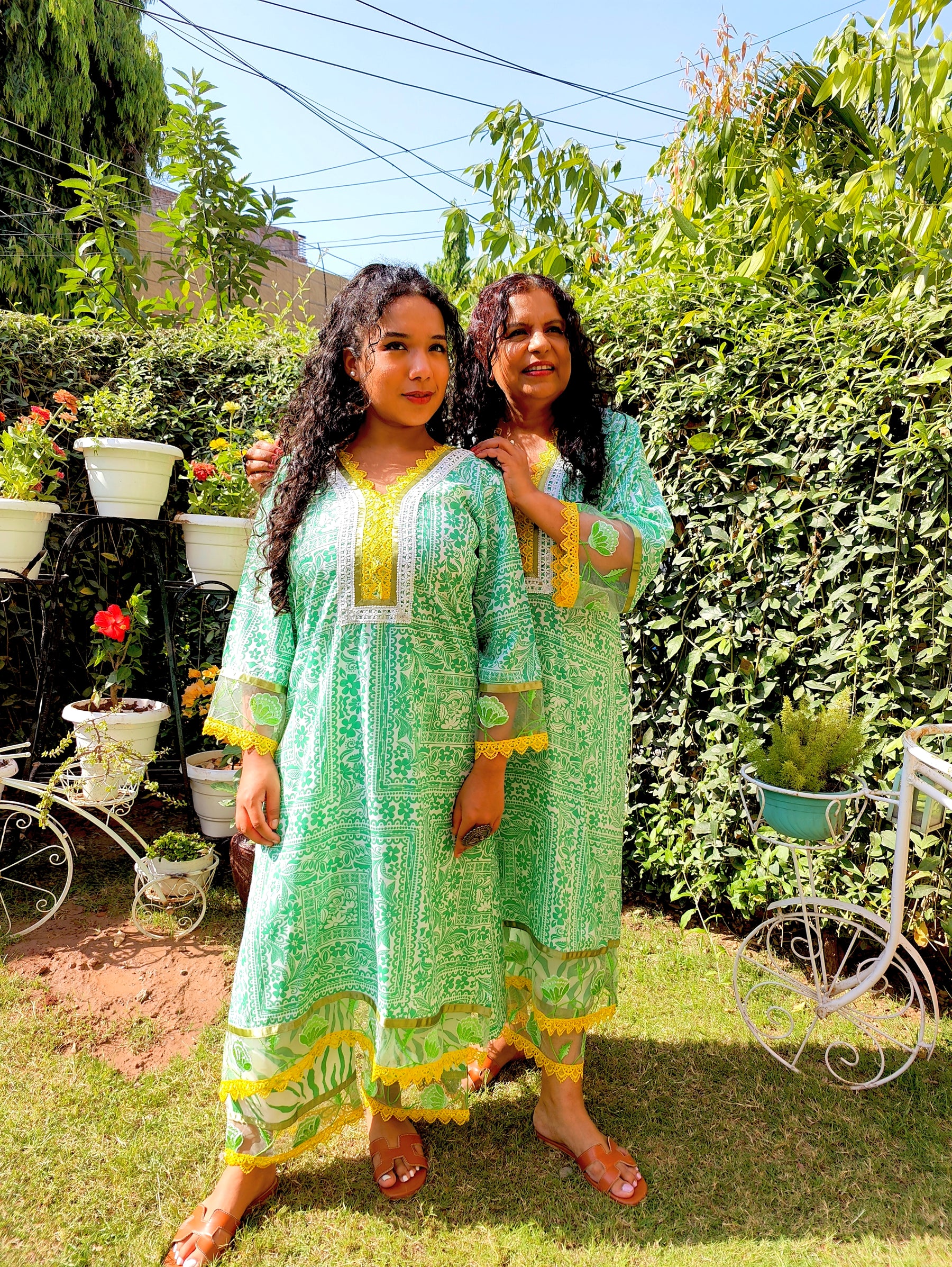 Green Floral Lace Cotton Stitched Co-Ord Set