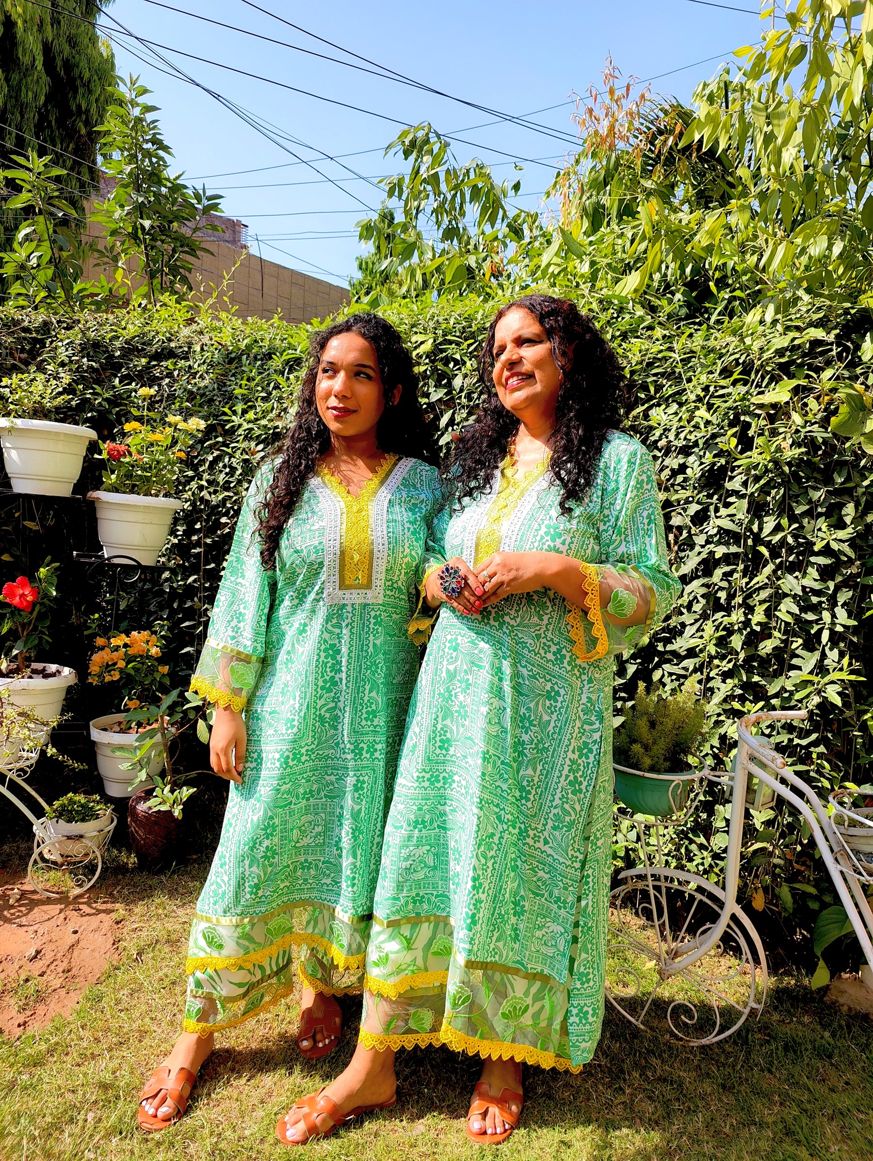 Green Floral Lace Cotton Stitched Co-Ord Set