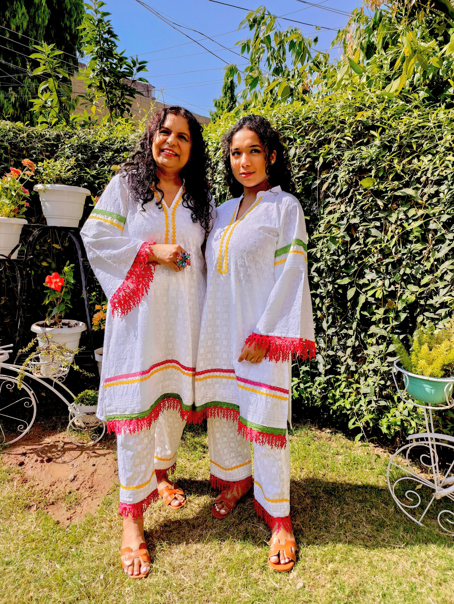 White Embroidered Lace Cotton Stitched Co-Ord Set
