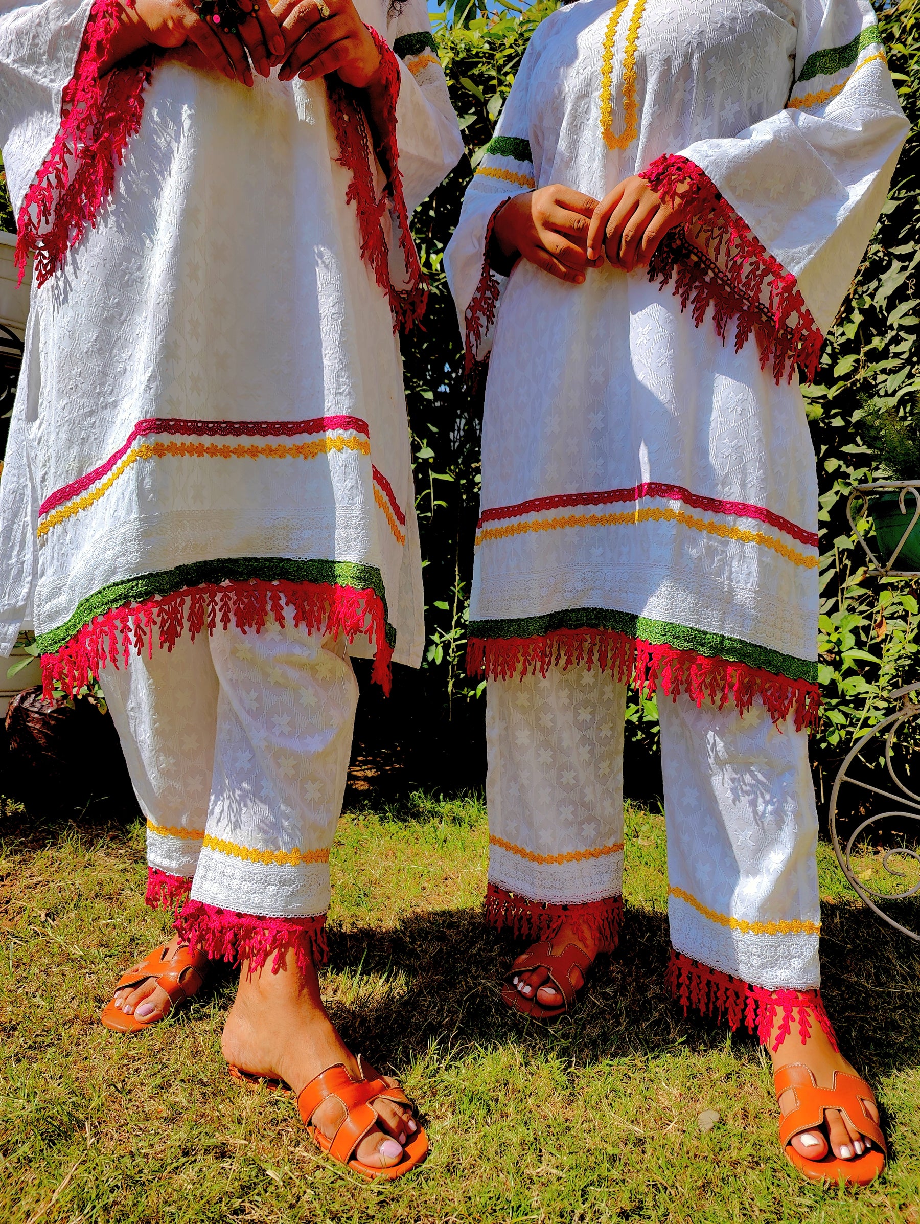 White Embroidered Lace Cotton Stitched Co-Ord Set