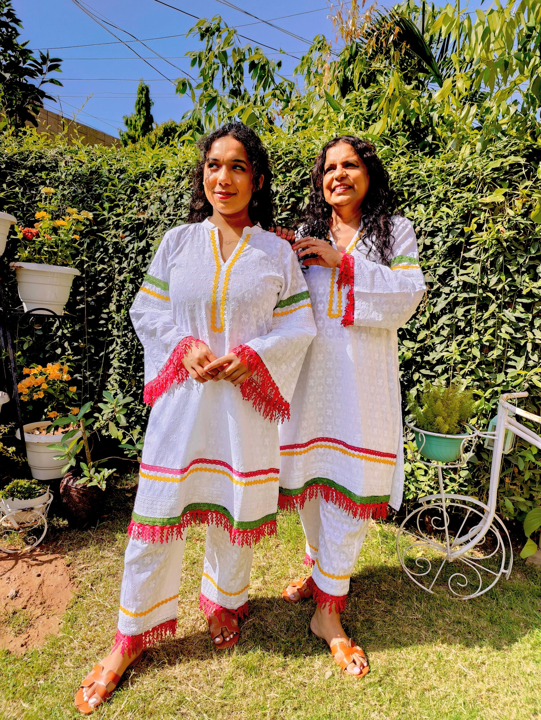 White Embroidered Lace Cotton Stitched Co-Ord Set