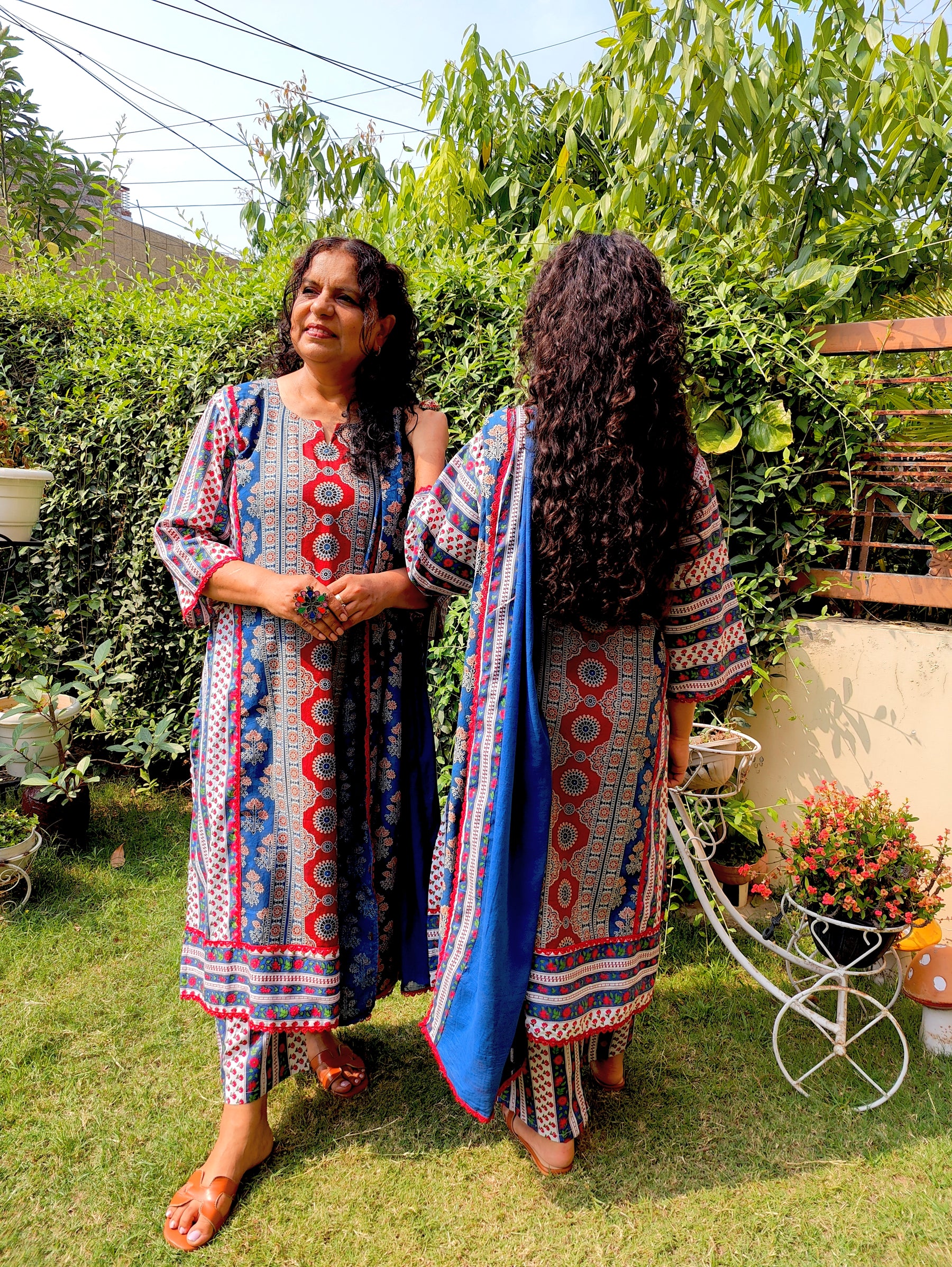 Blue Ajrakh Cotton Stitched Suit Set