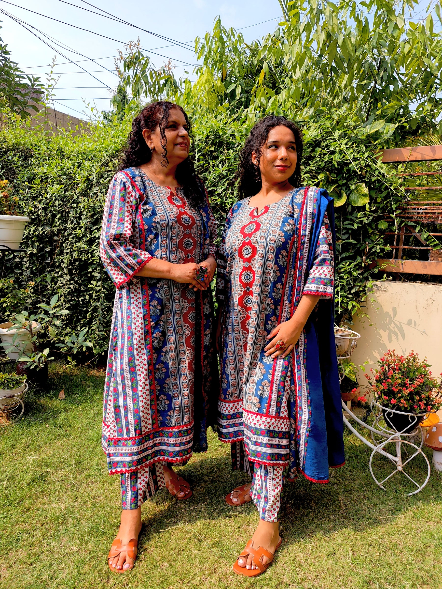 Blue Ajrakh Cotton Stitched Suit Set