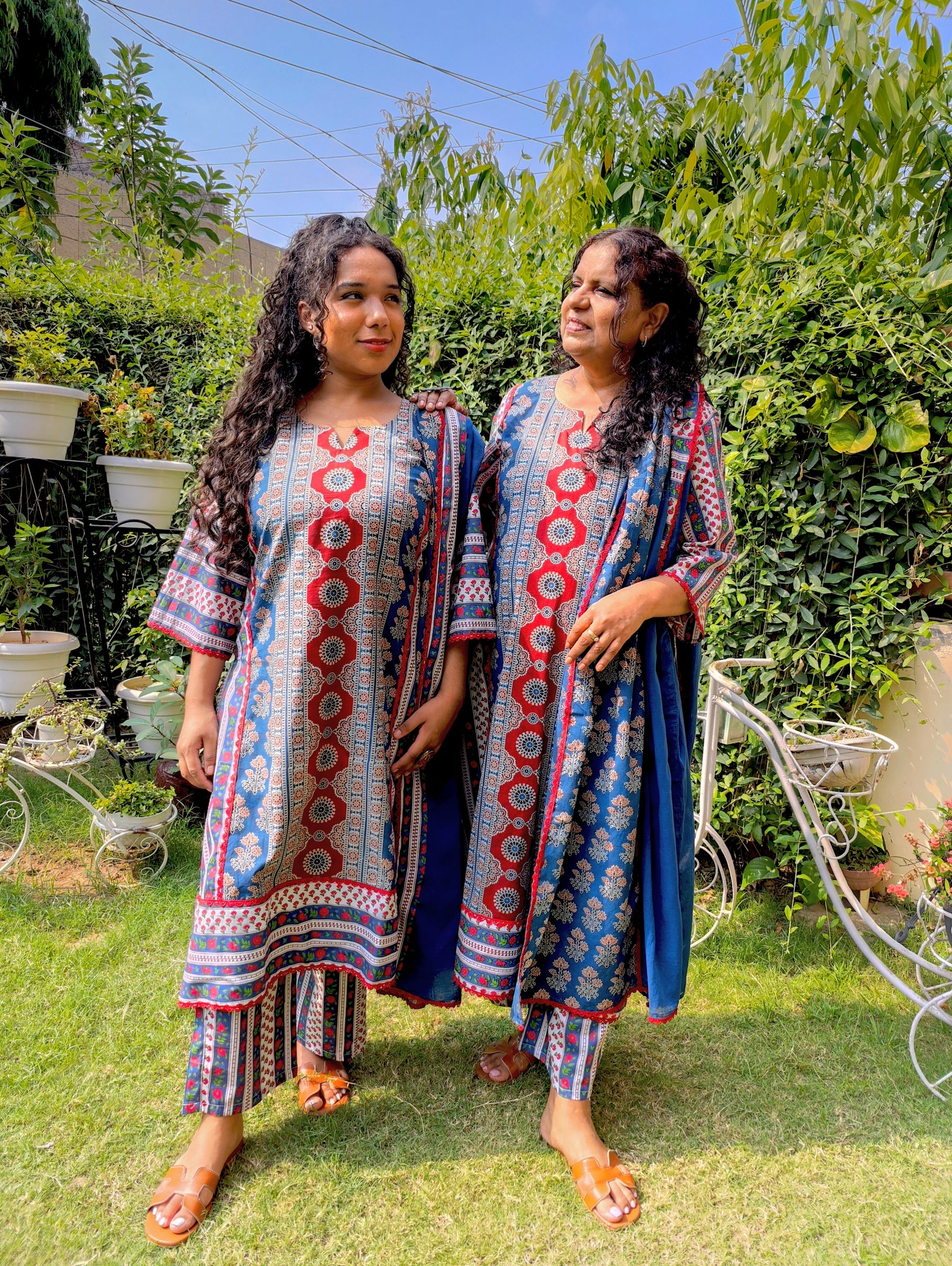 Blue Ajrakh Cotton Stitched Suit Set