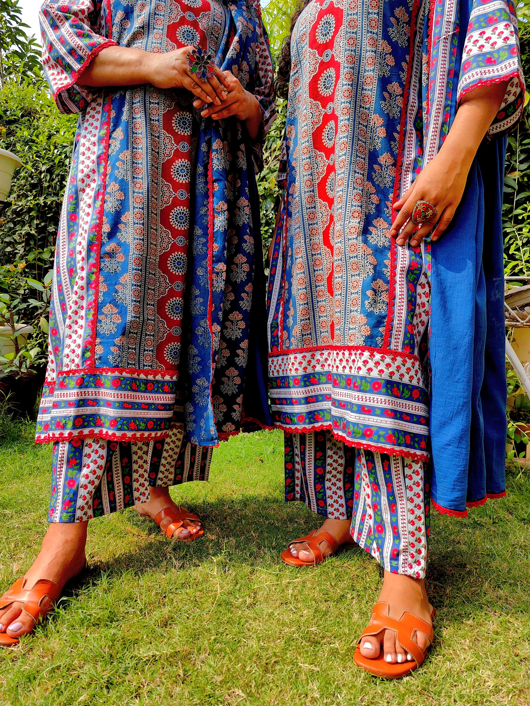 Blue Ajrakh Cotton Stitched Suit Set