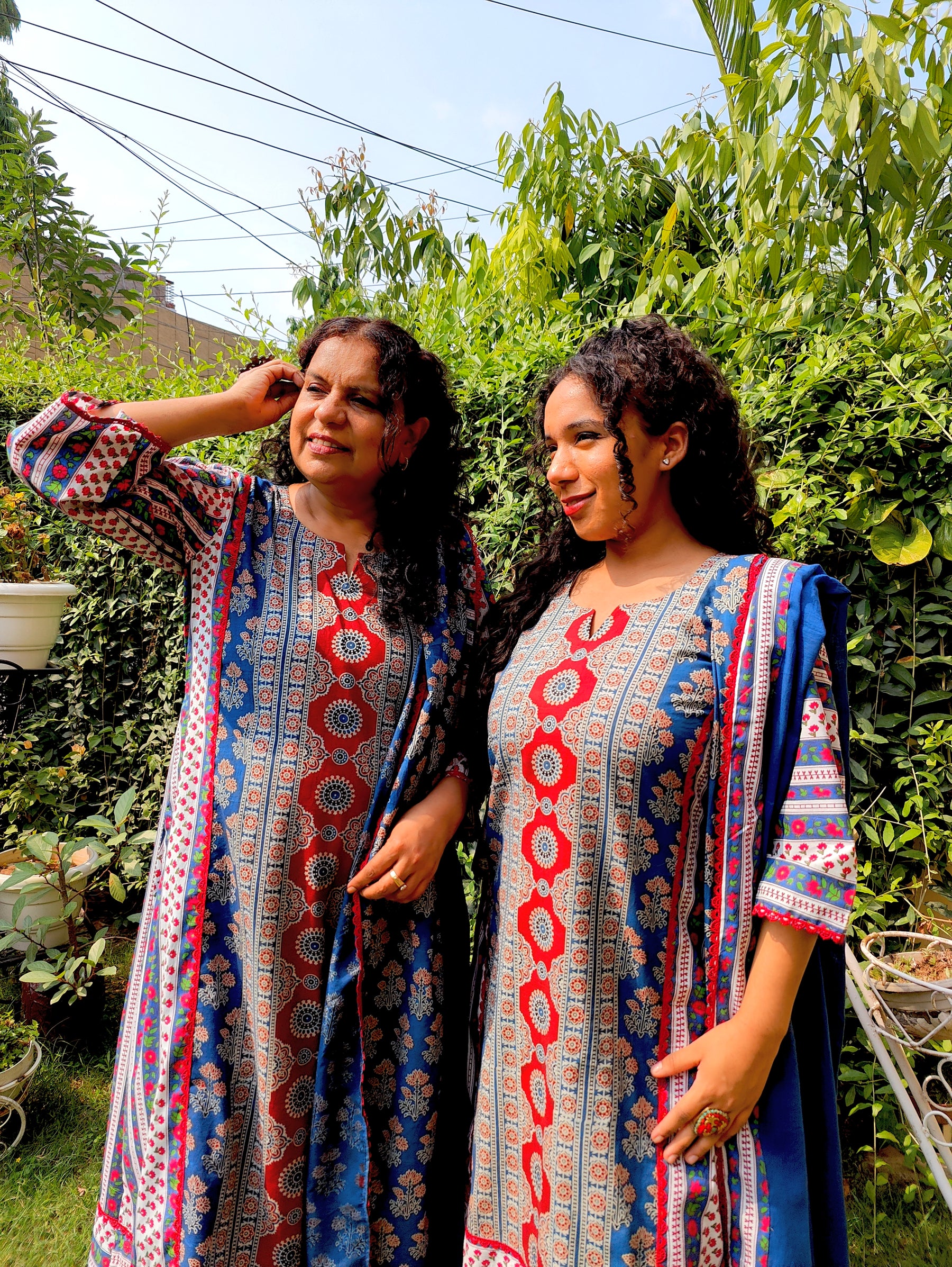 Blue Ajrakh Cotton Stitched Suit Set