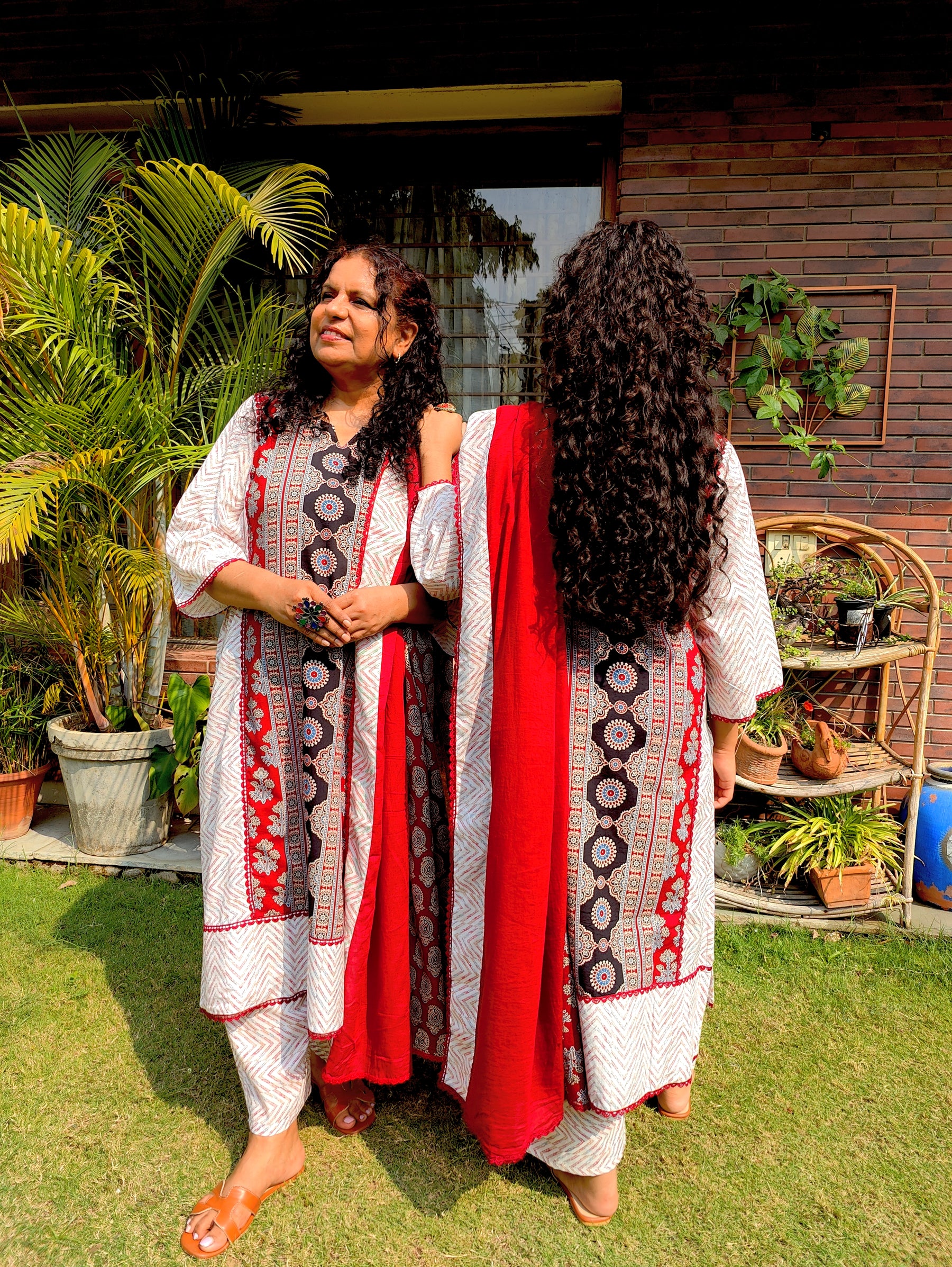 Maroon Ajrakh Cotton Stitched Suit Set