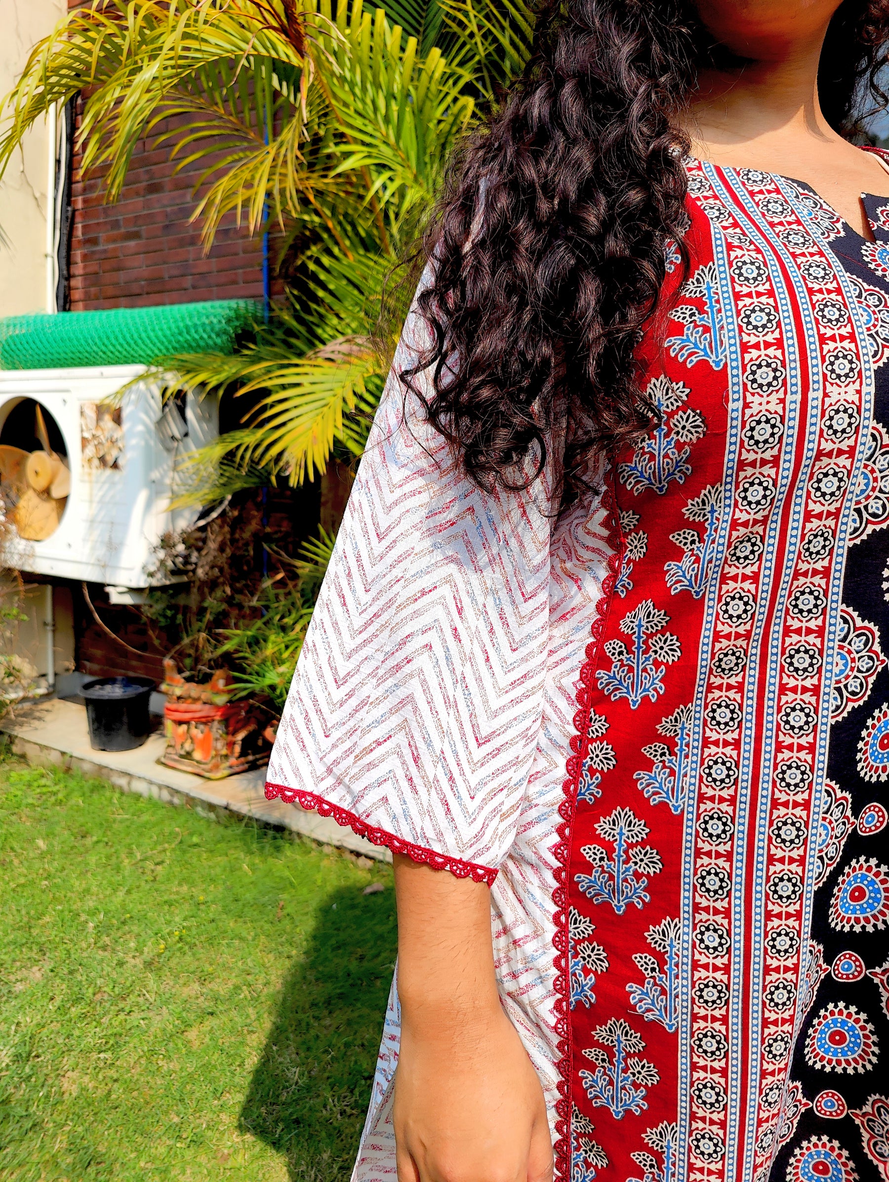 Maroon Ajrakh Cotton Stitched Suit Set