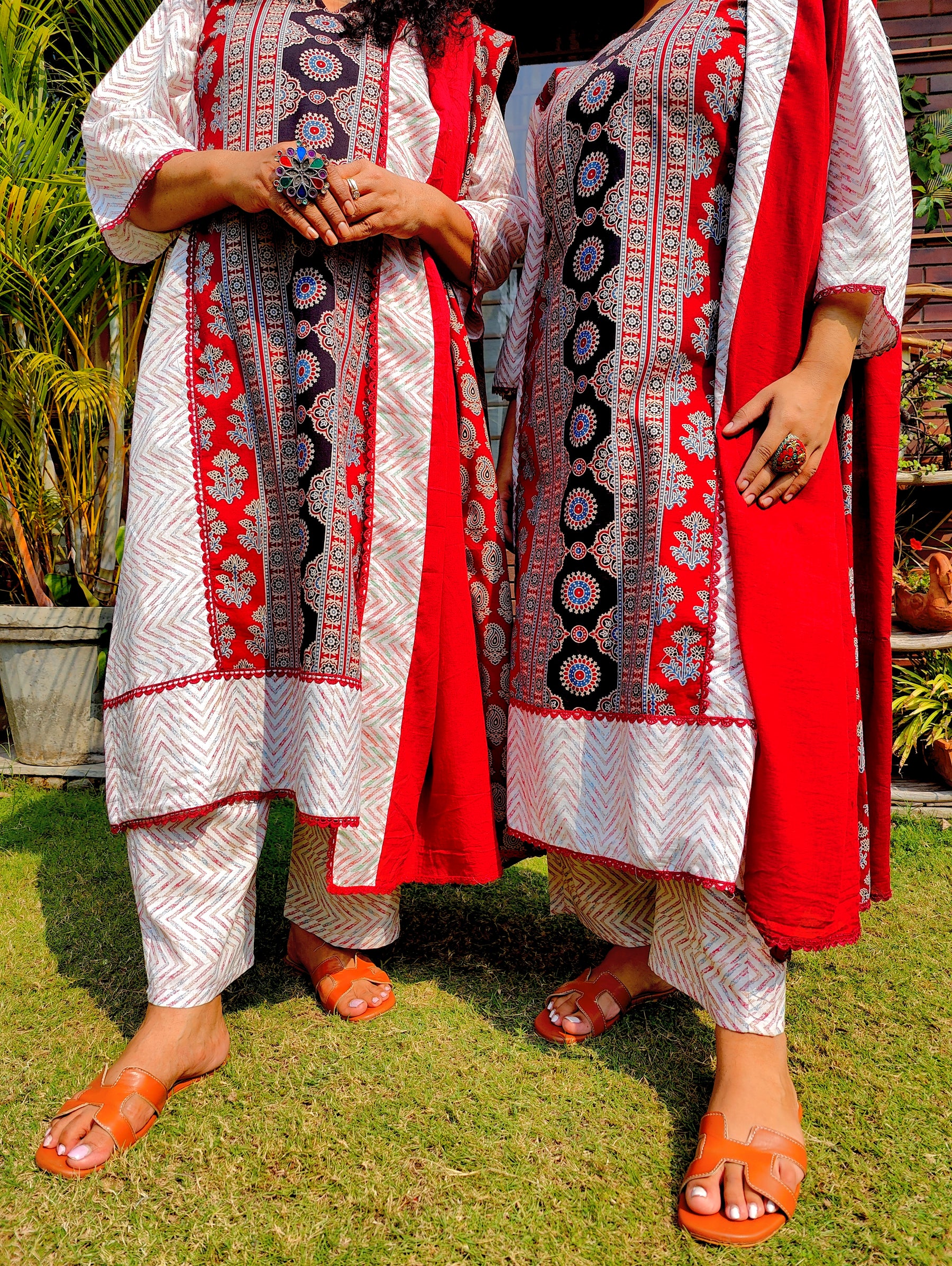 Maroon Ajrakh Cotton Stitched Suit Set