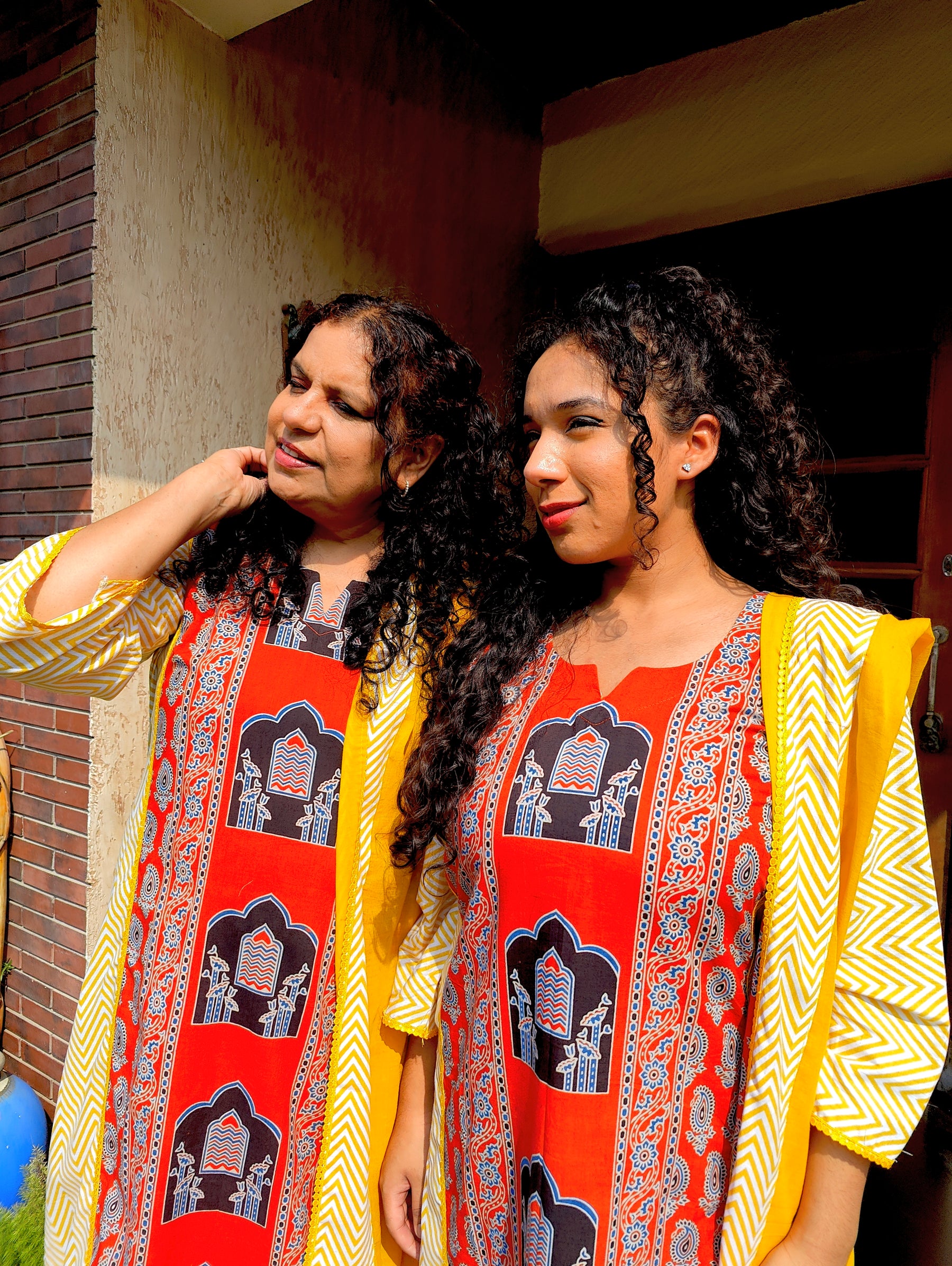 Orange Ajrakh Cotton Stitched Suit Set