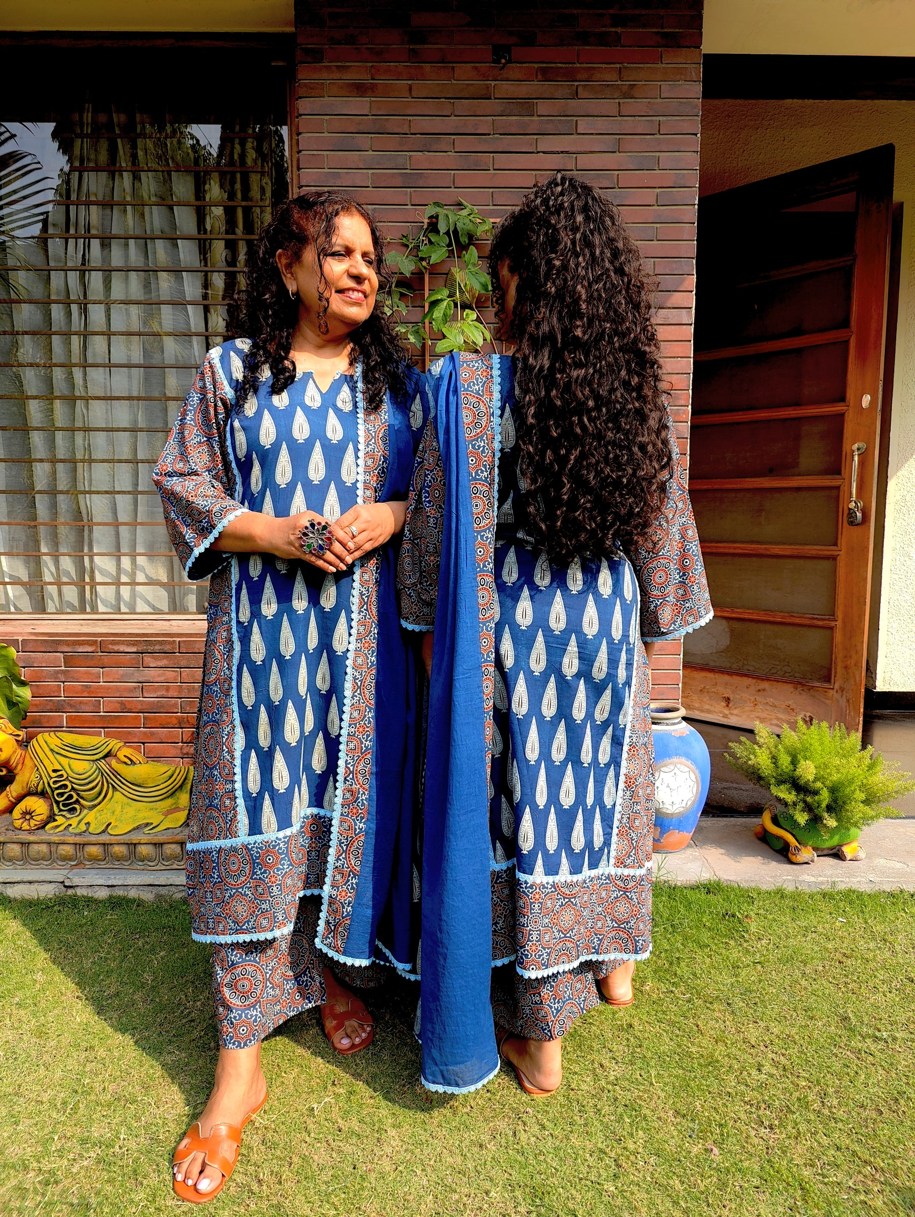 Blue Paisley Ajrakh Cotton Stitched Suit Set