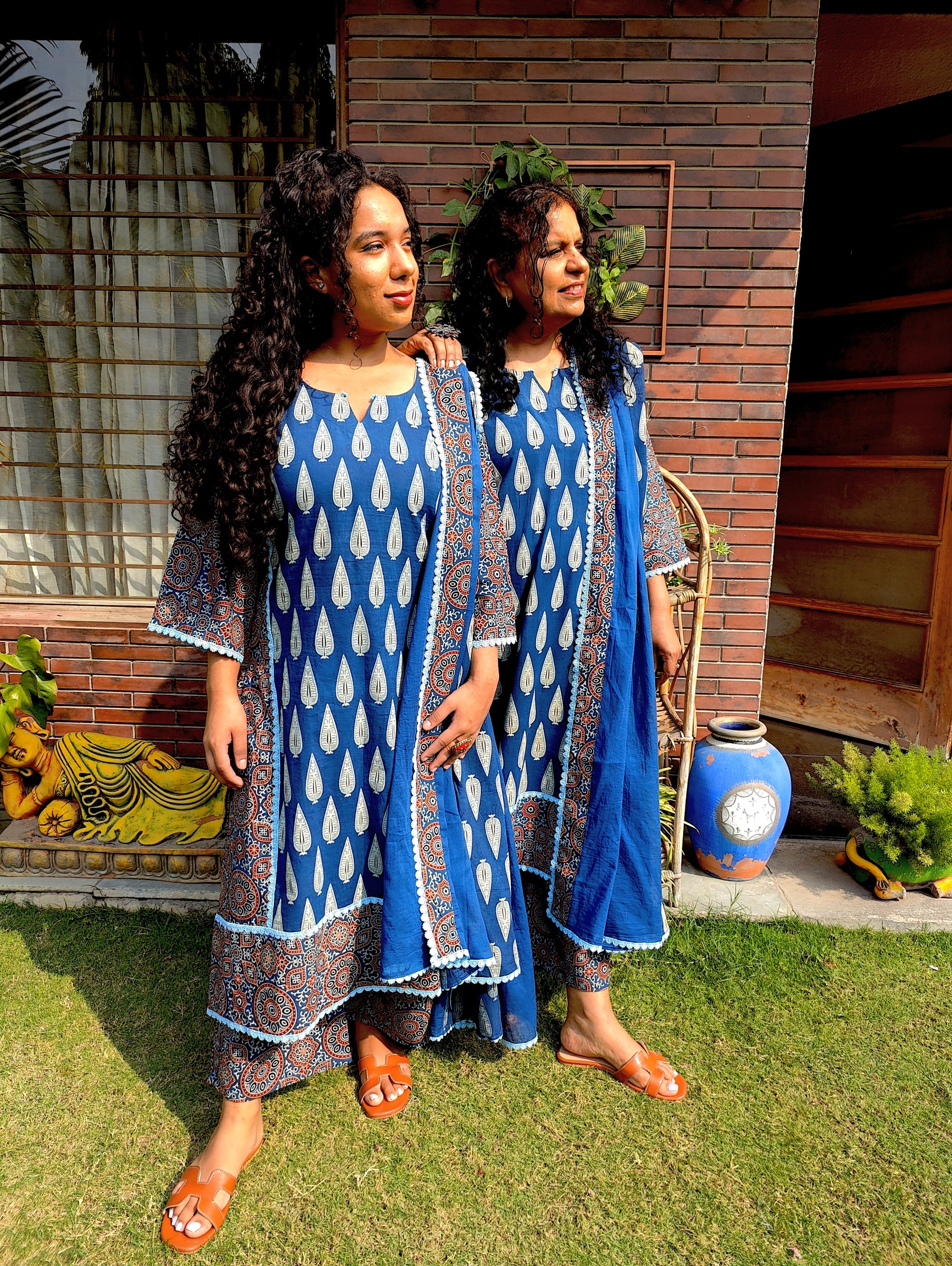Blue Paisley Ajrakh Cotton Stitched Suit Set
