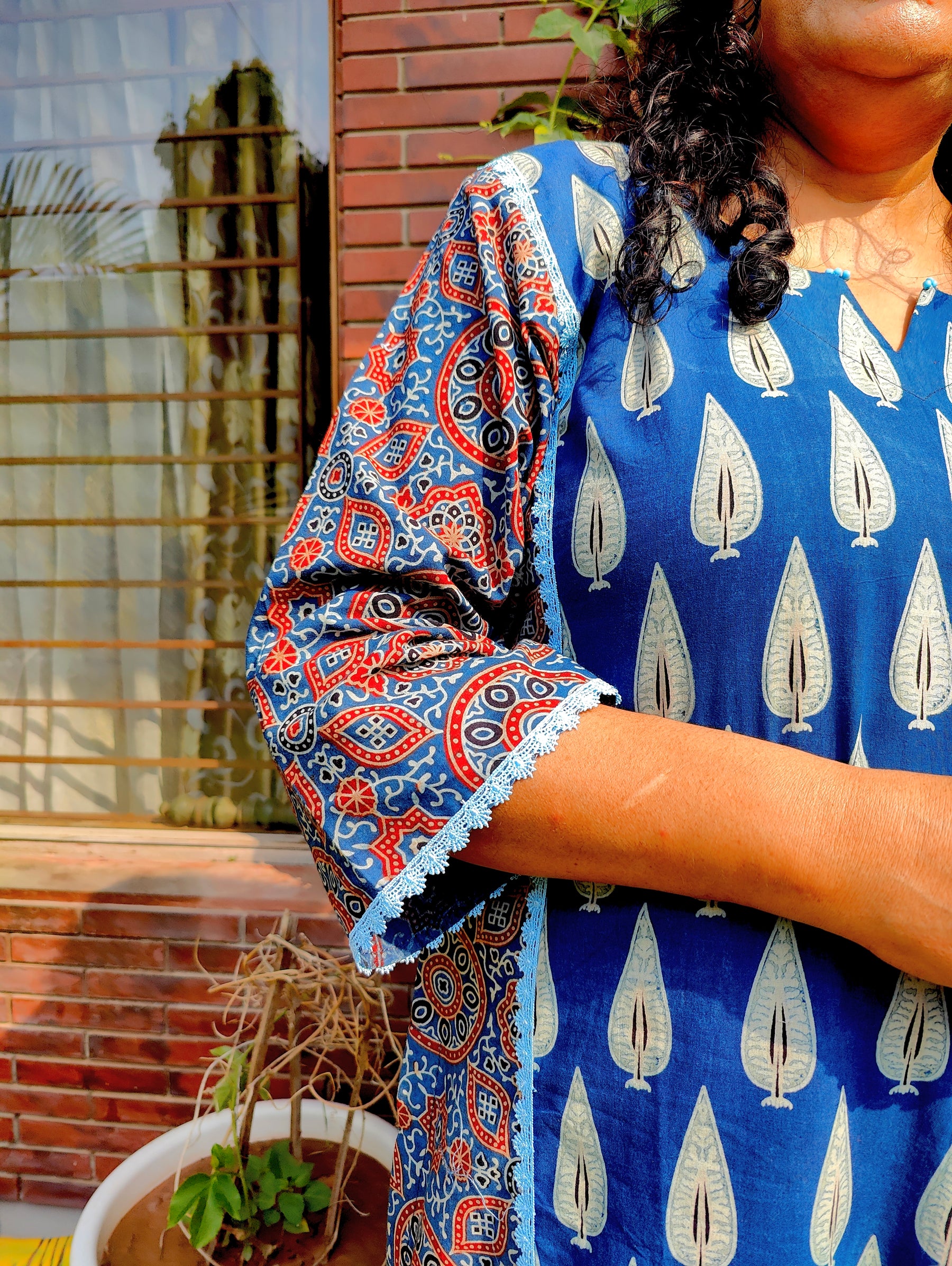 Blue Paisley Ajrakh Cotton Stitched Suit Set