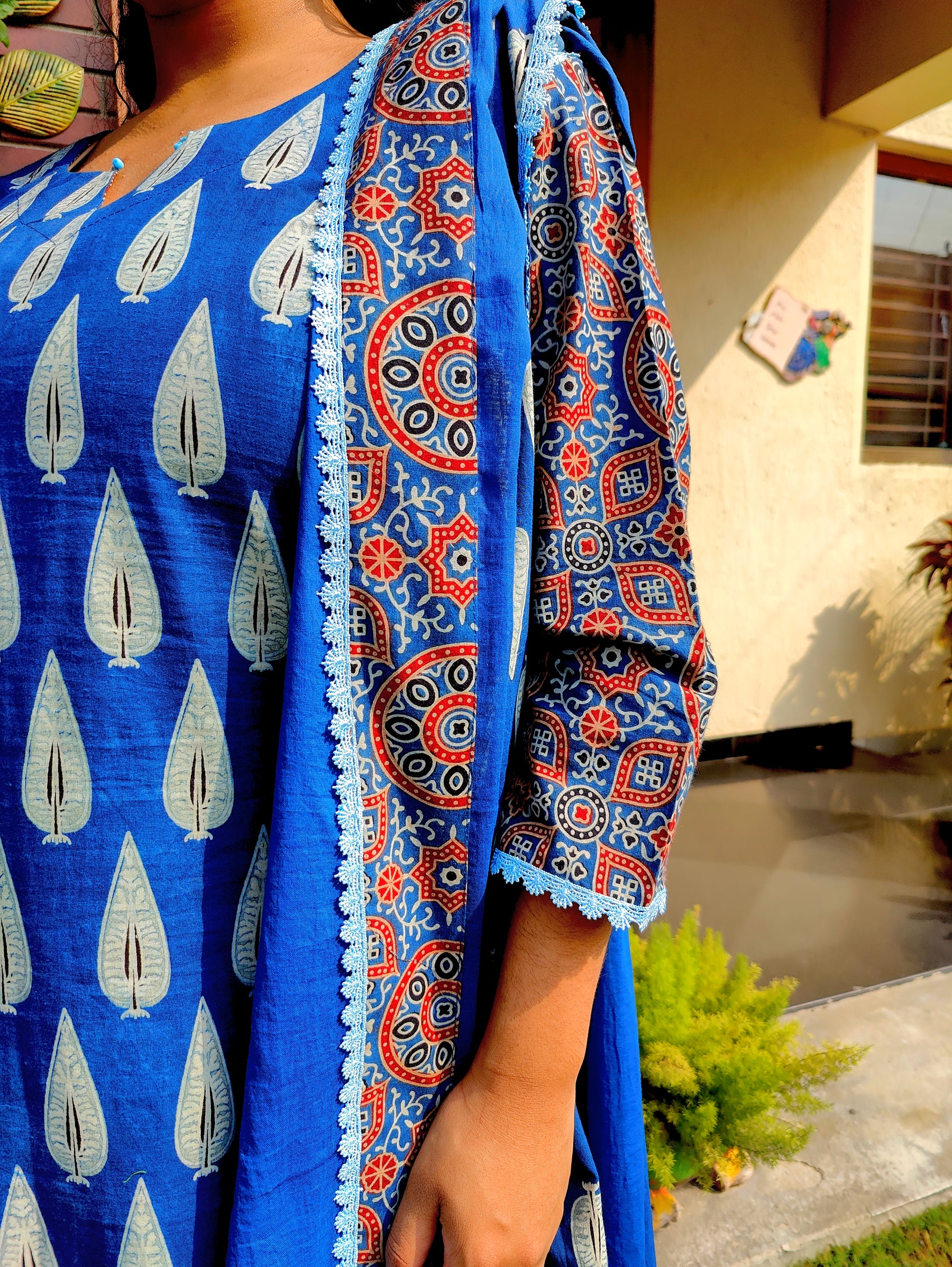 Blue Paisley Ajrakh Cotton Stitched Suit Set