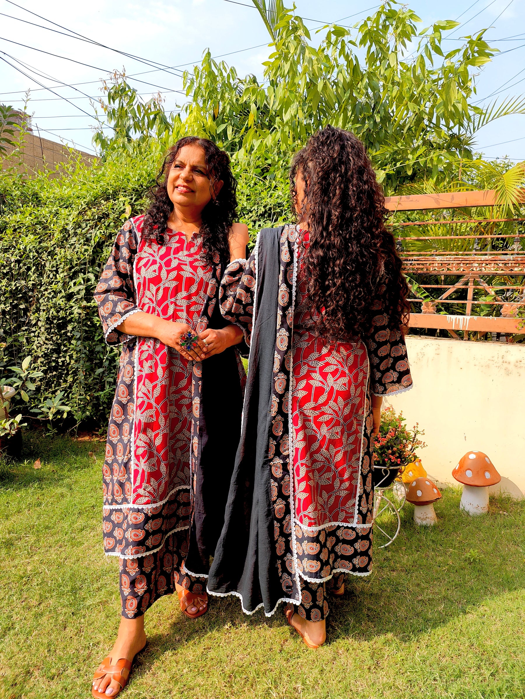 Maroon and Black Ajrakh Cotton Stitched Suit Set