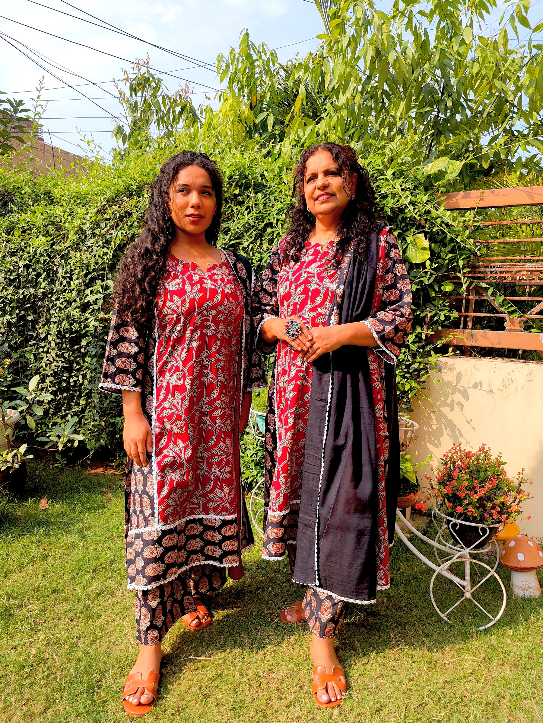 Maroon and Black Ajrakh Cotton Stitched Suit Set