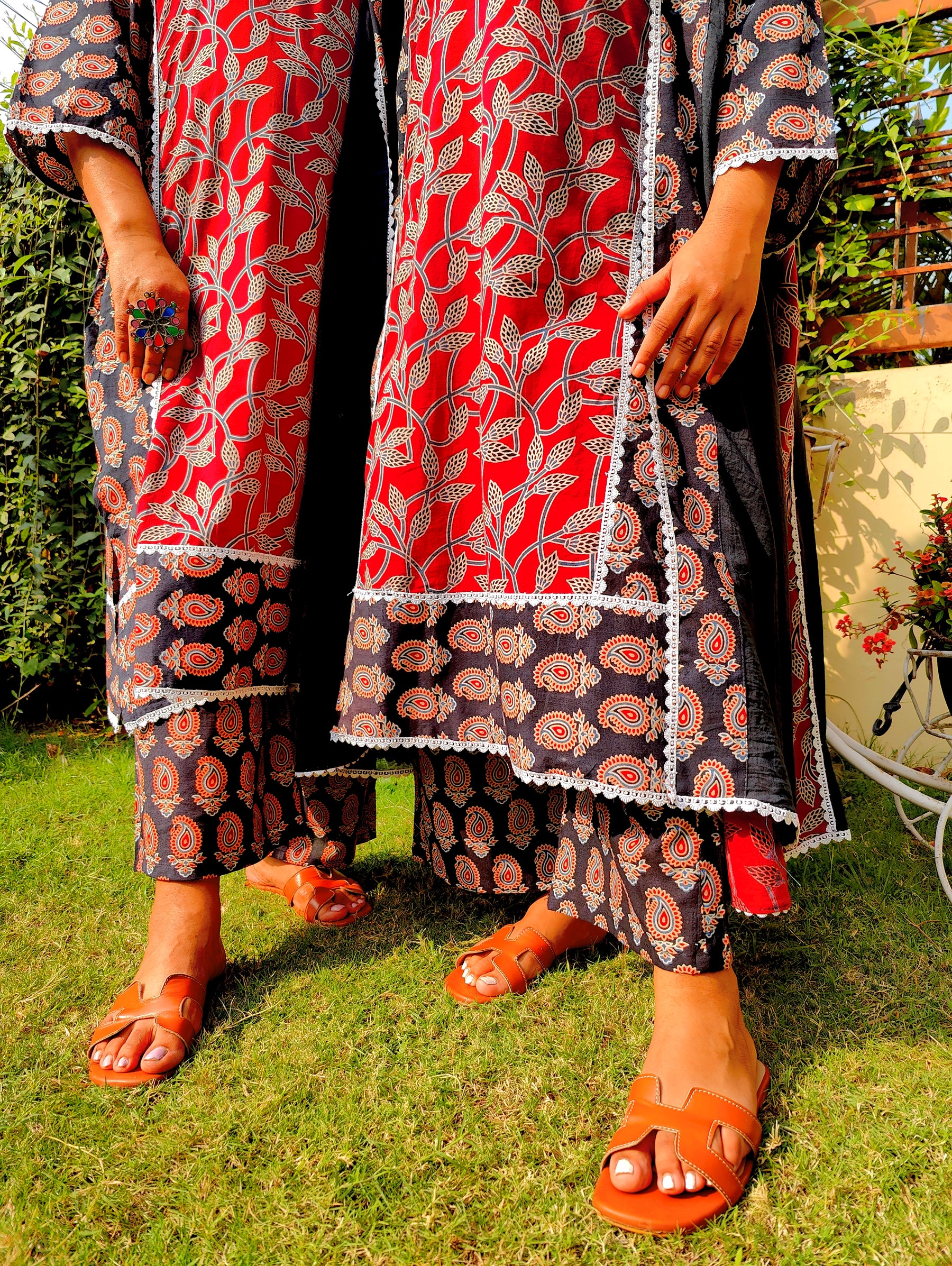 Maroon and Black Ajrakh Cotton Stitched Suit Set