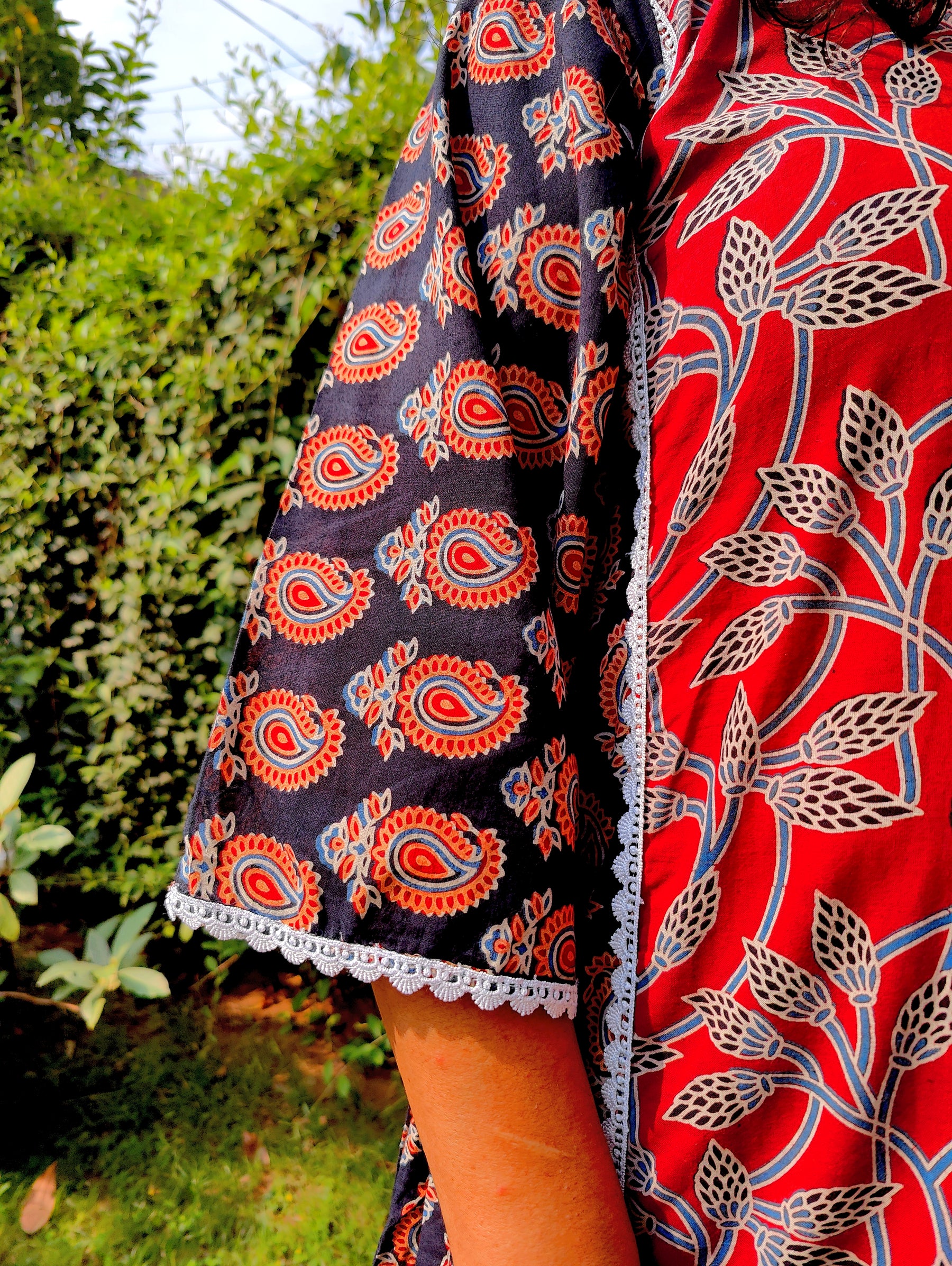 Maroon and Black Ajrakh Cotton Stitched Suit Set