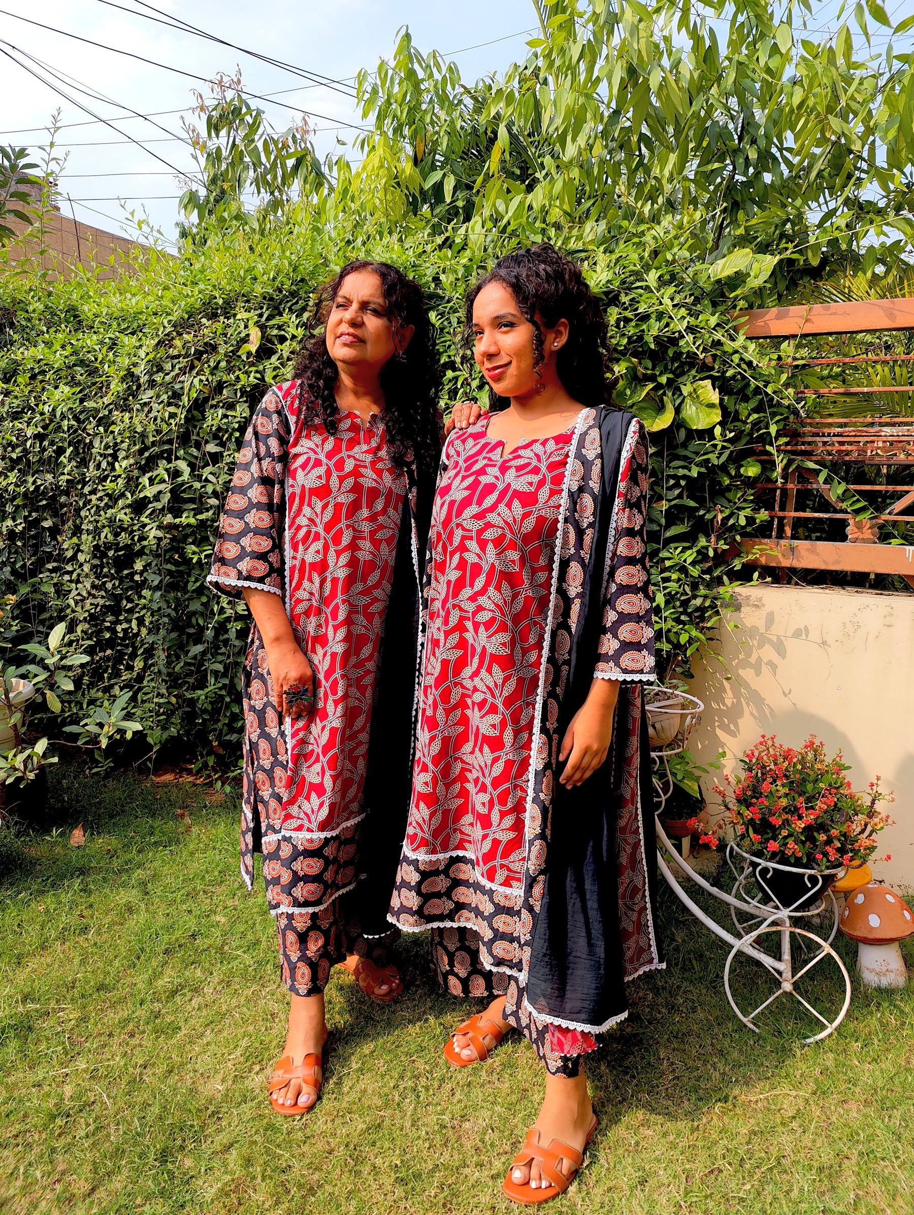 Maroon and Black Ajrakh Cotton Stitched Suit Set