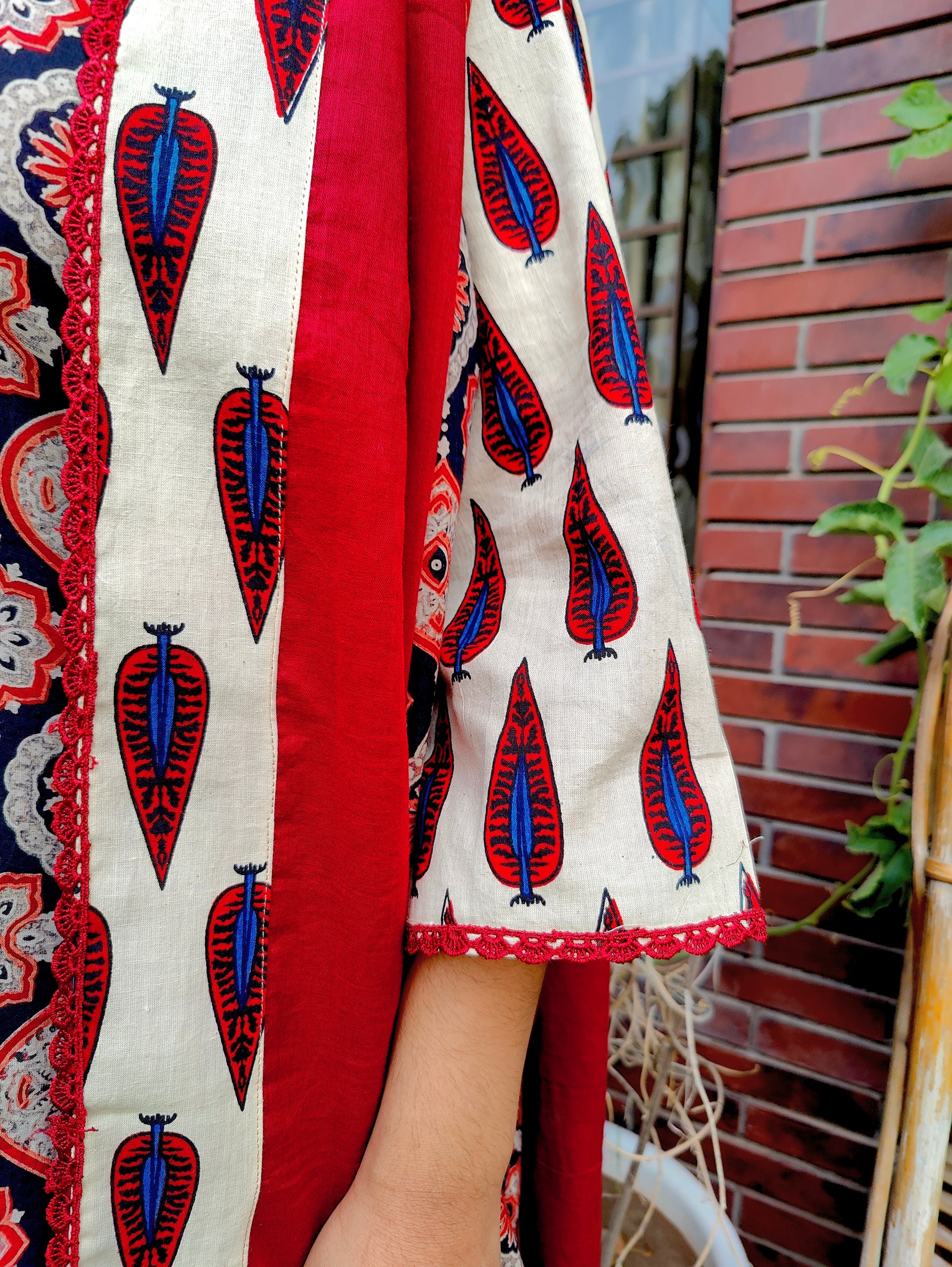 Cream Ajrakh Cotton Stitched Suit Set