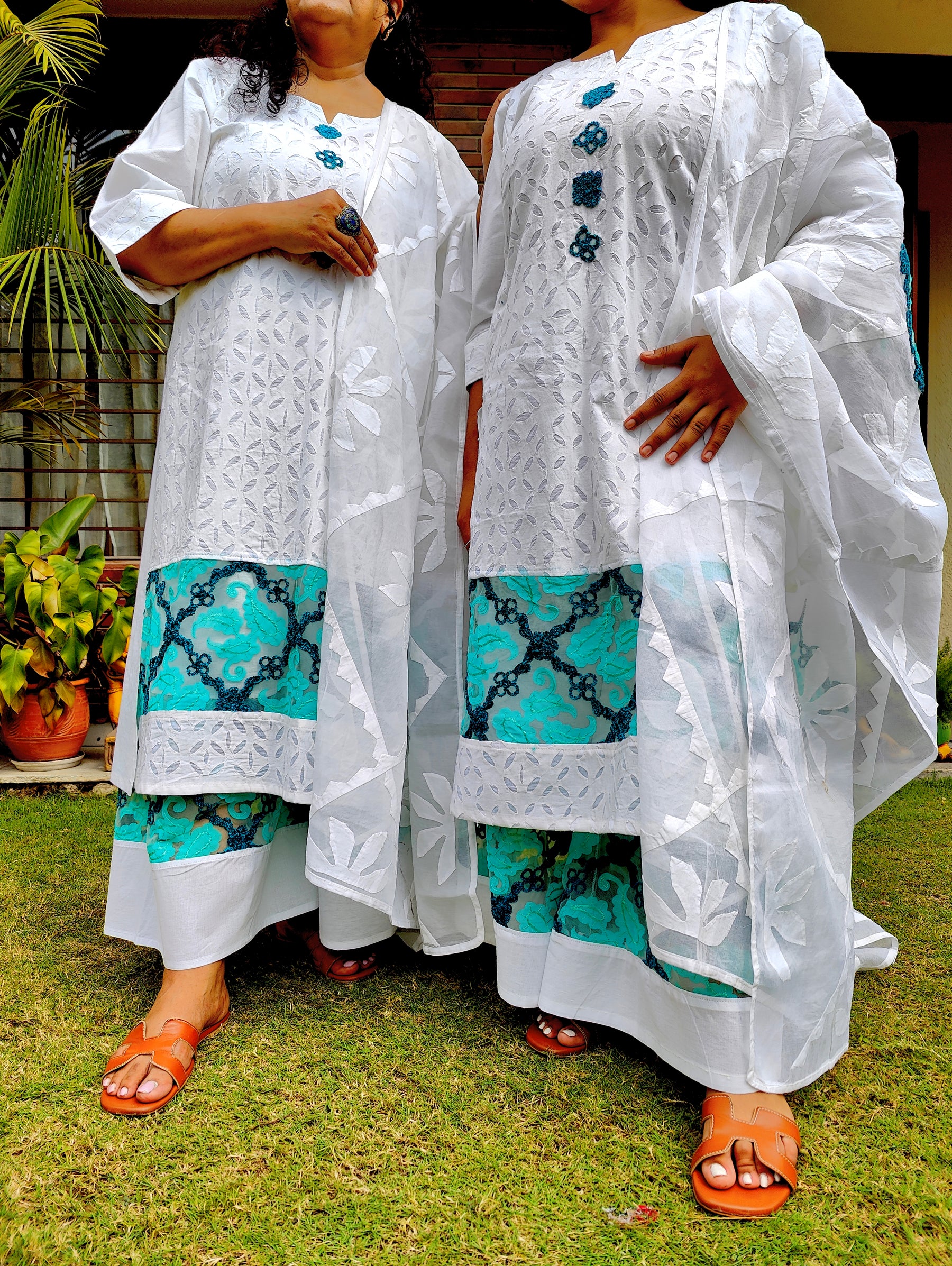 White Sindh Craft Embroidered Lace Stitched Suit Set