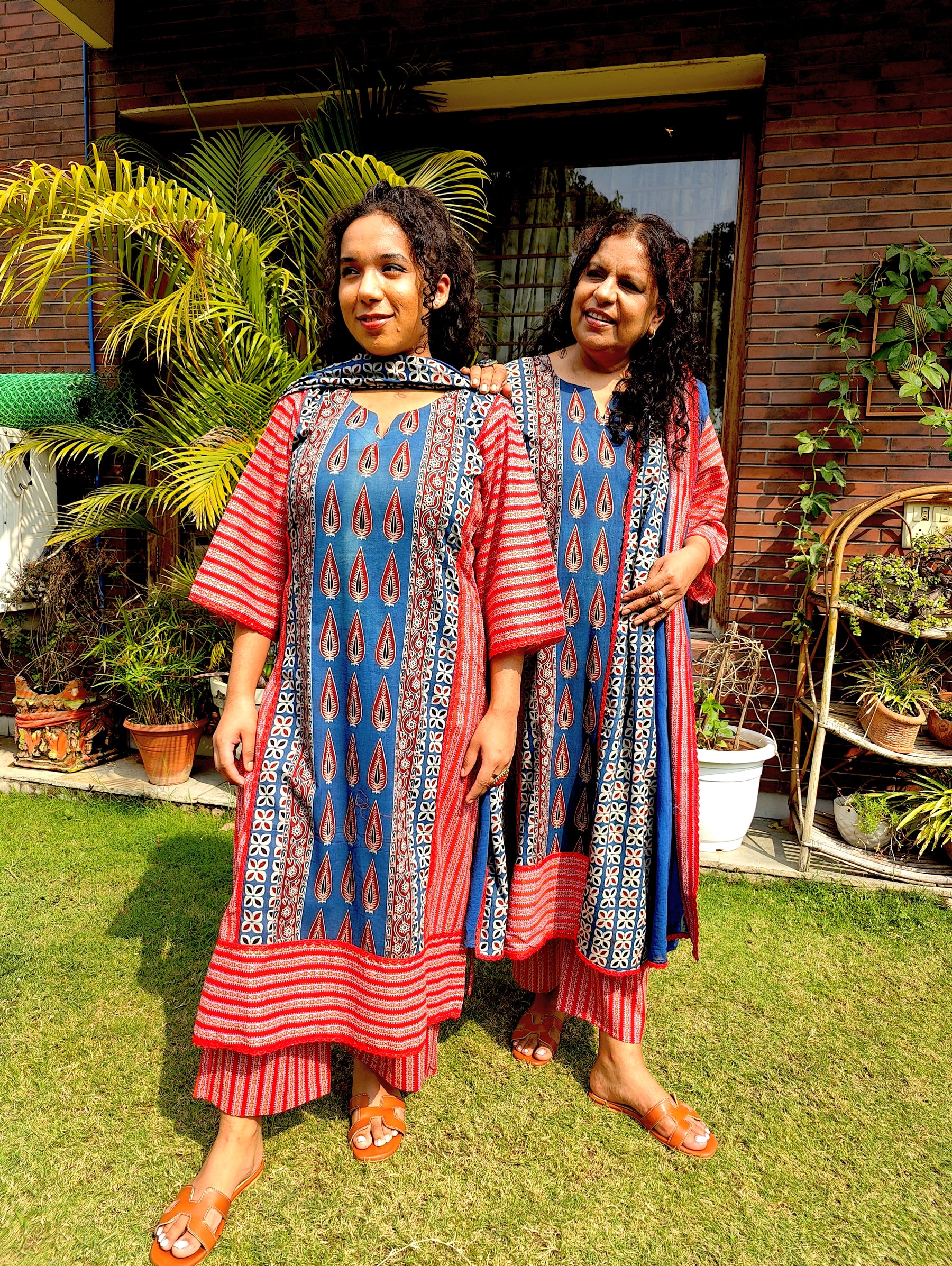 Blue Ajrakh Paisley Cotton Stitched Suit Set