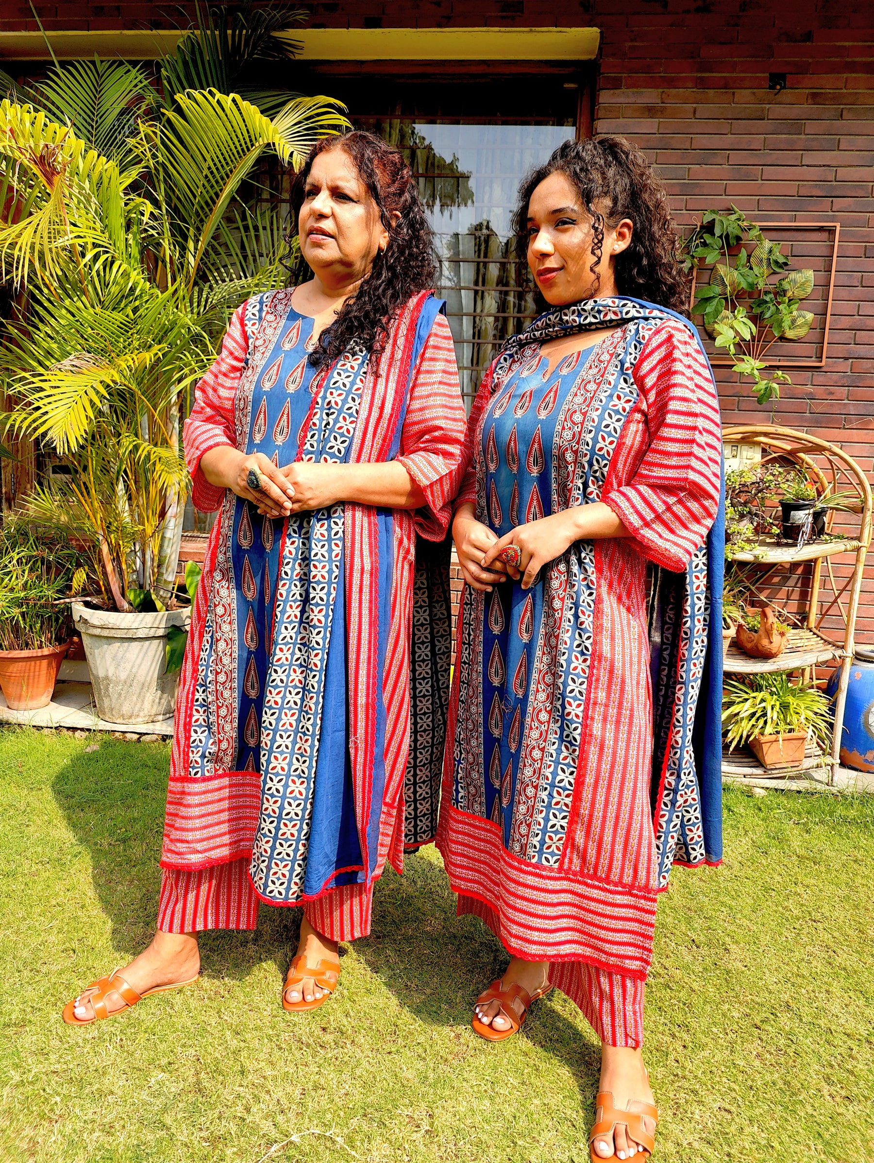 Blue Ajrakh Paisley Cotton Stitched Suit Set