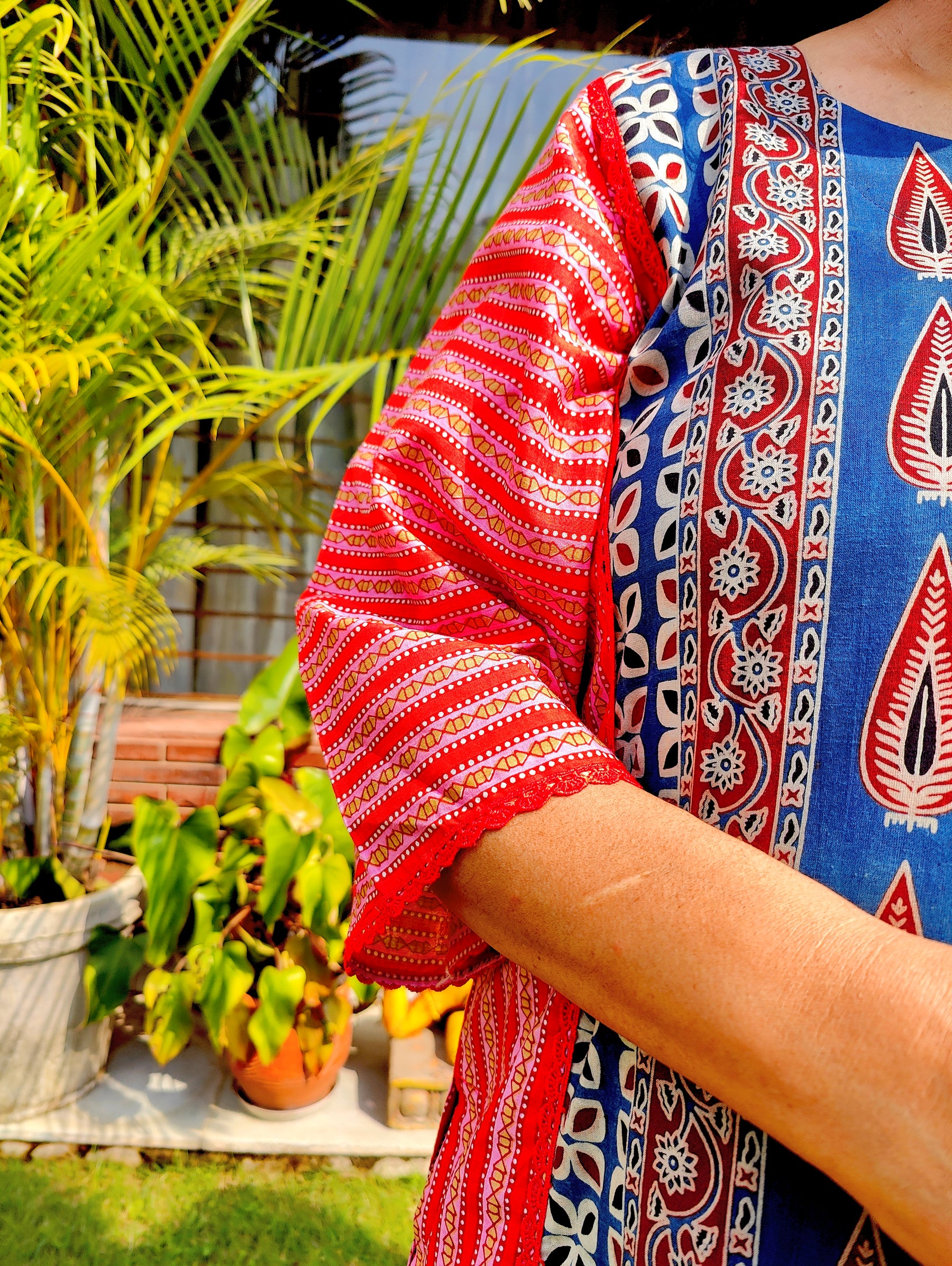 Blue Ajrakh Paisley Cotton Stitched Suit Set