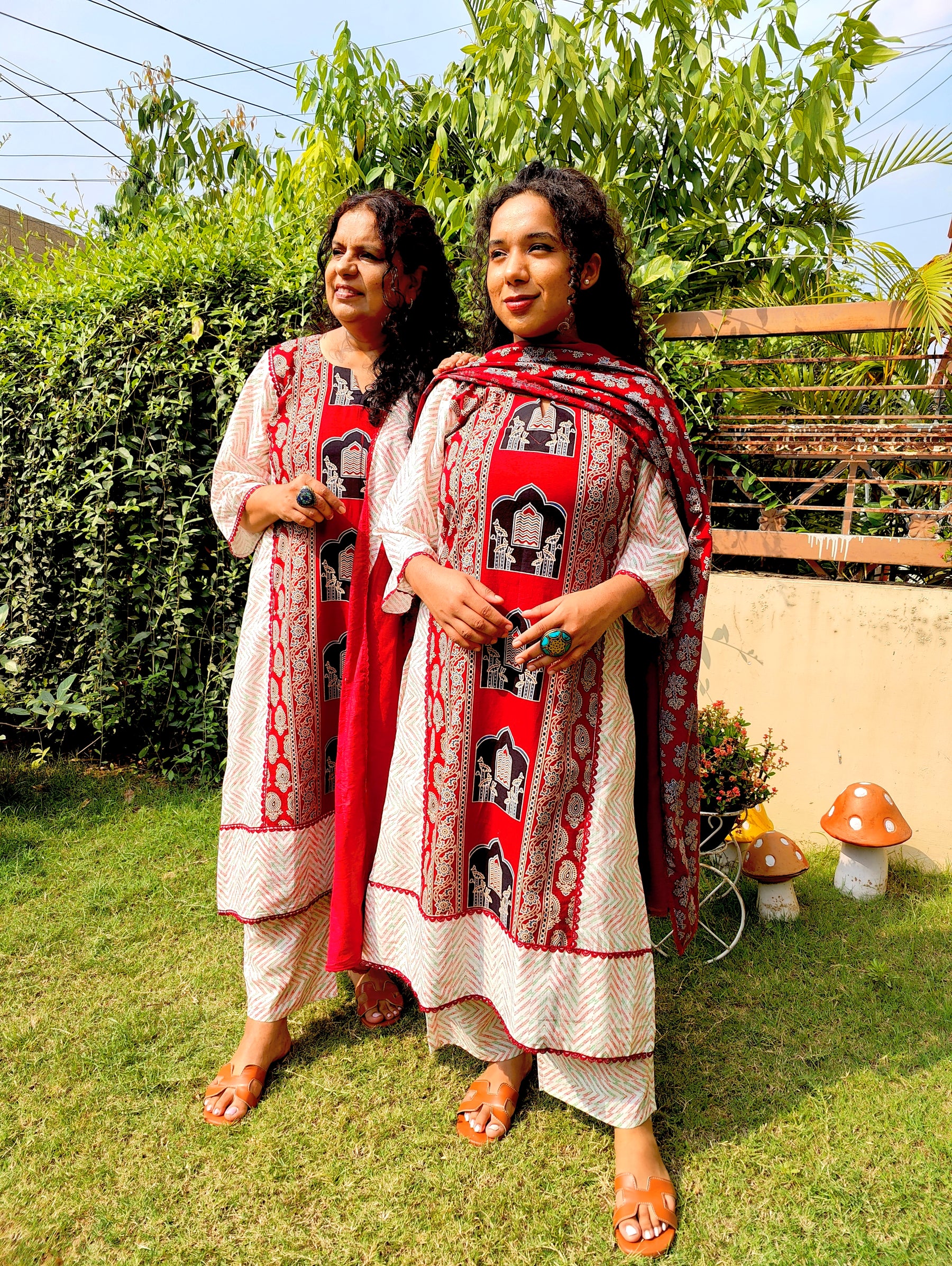Maroon Ajrakh Cotton Stitched Suit Set