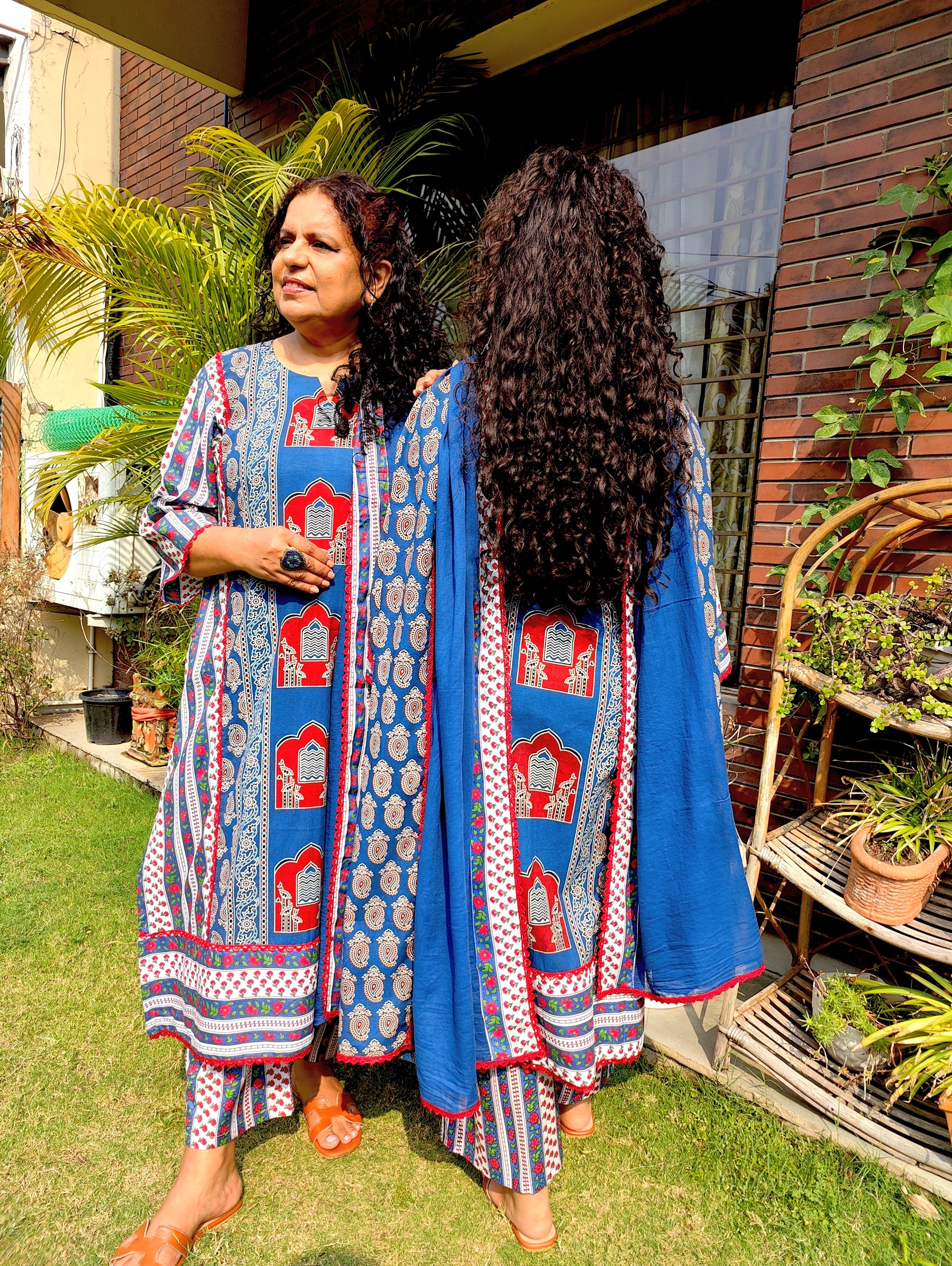 Blue Ajrakh Cotton Stitched Suit Set