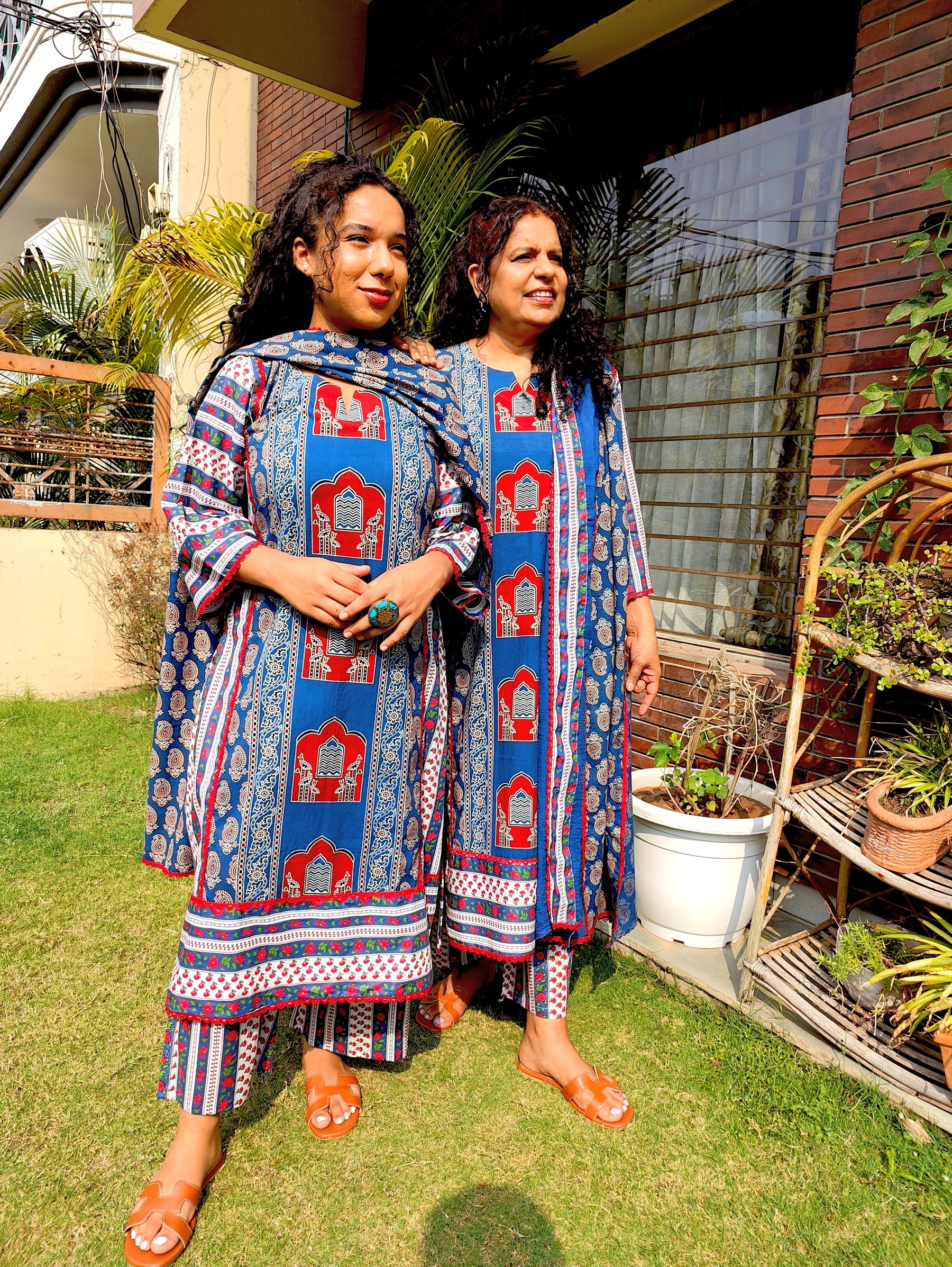 Blue Ajrakh Cotton Stitched Suit Set