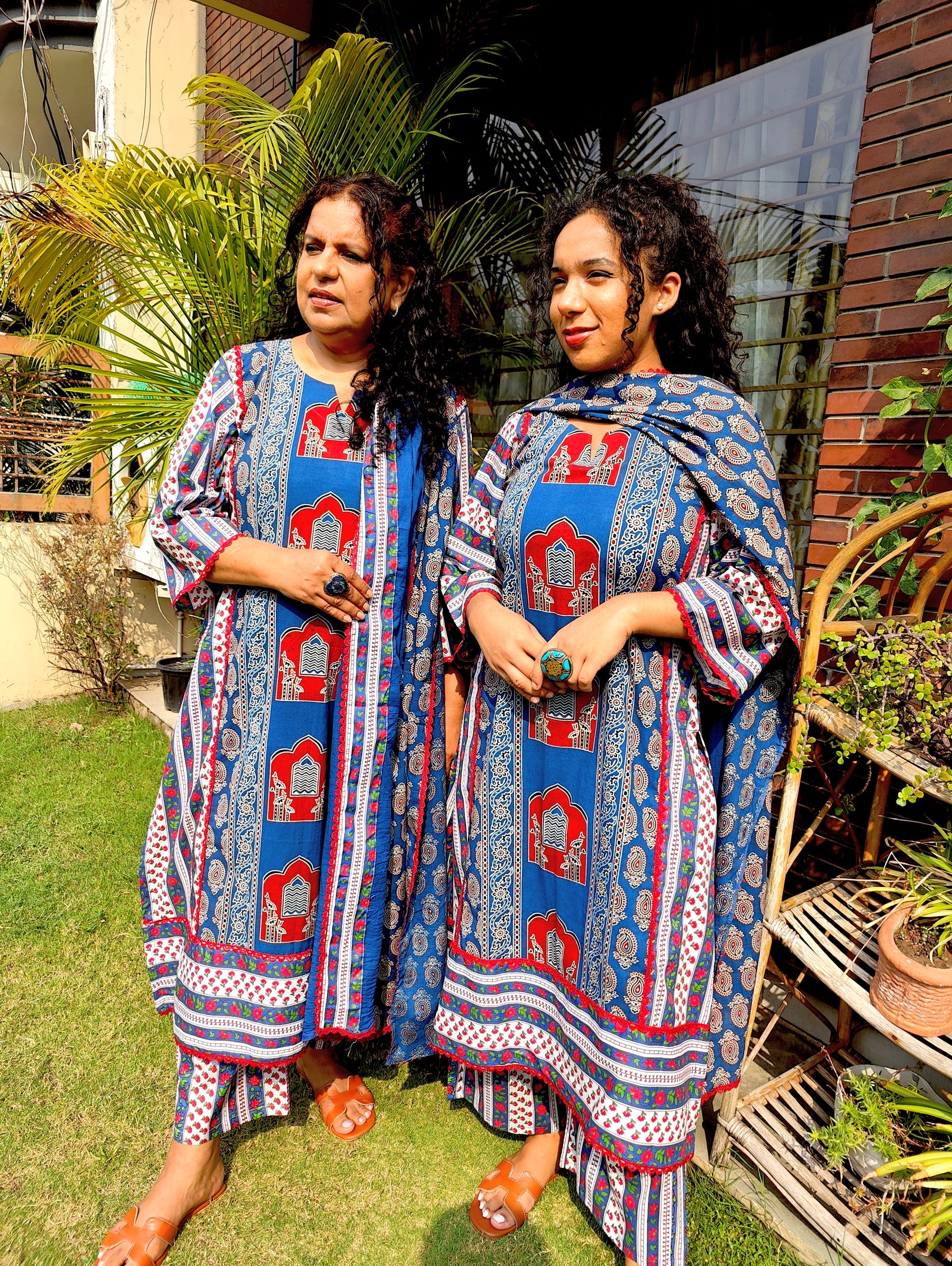 Blue Ajrakh Cotton Stitched Suit Set
