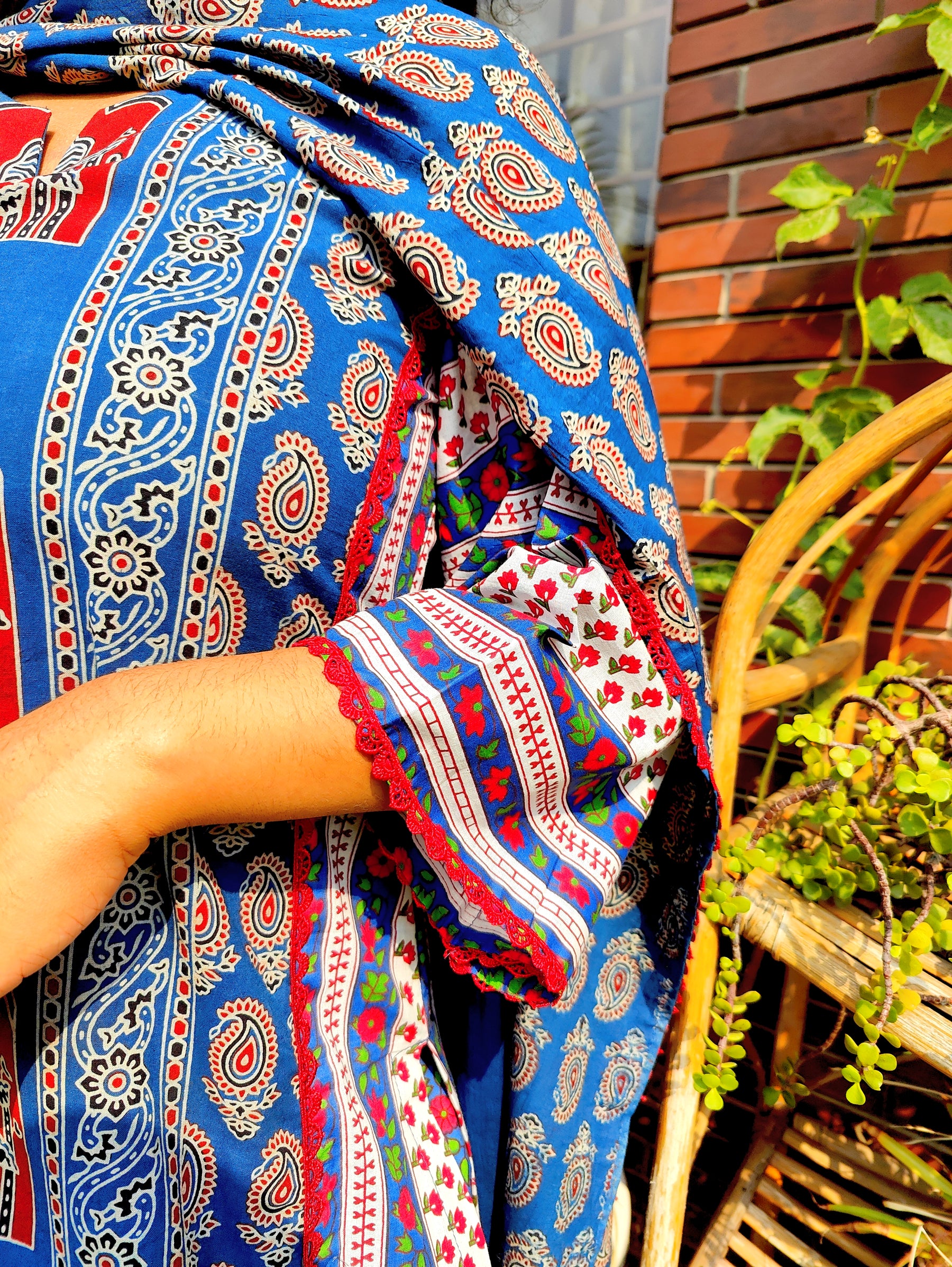 Blue Ajrakh Cotton Stitched Suit Set