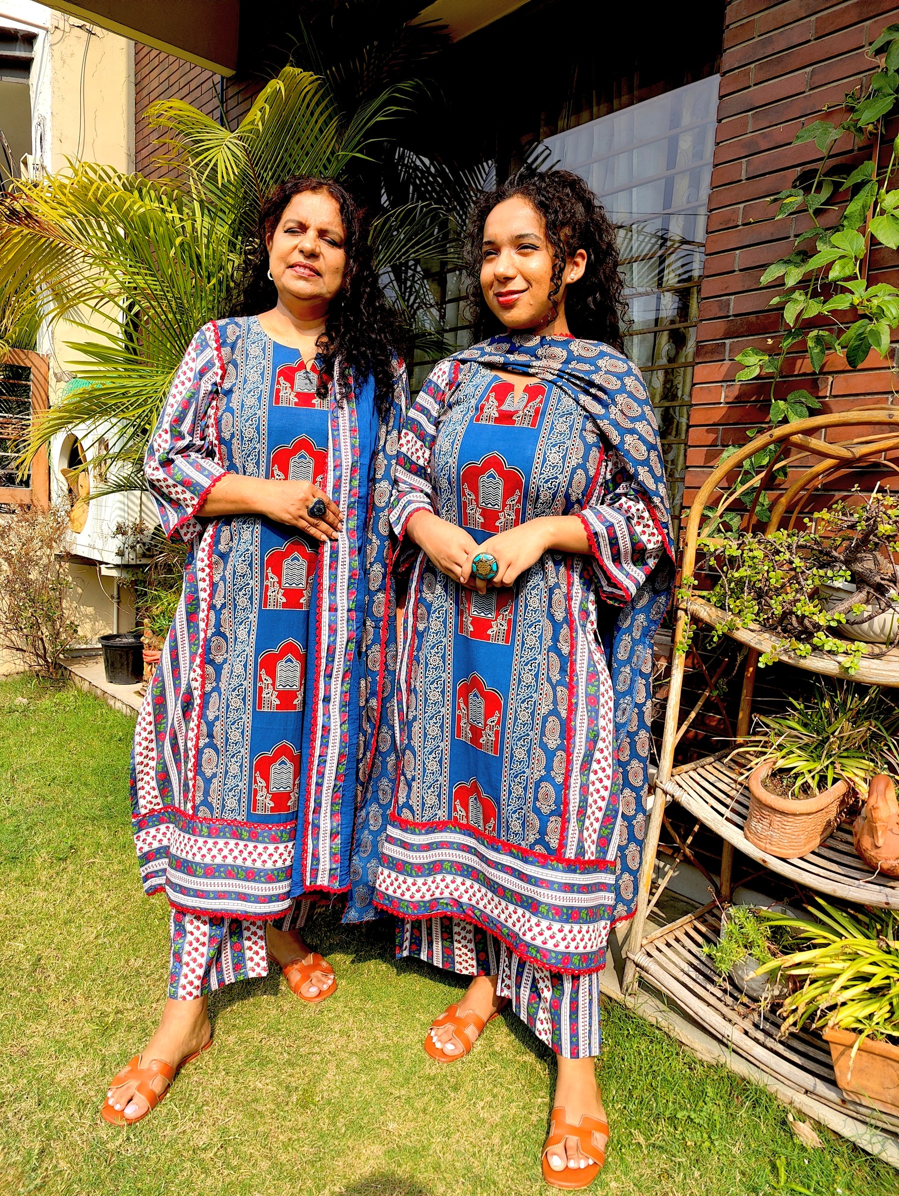 Blue Ajrakh Cotton Stitched Suit Set