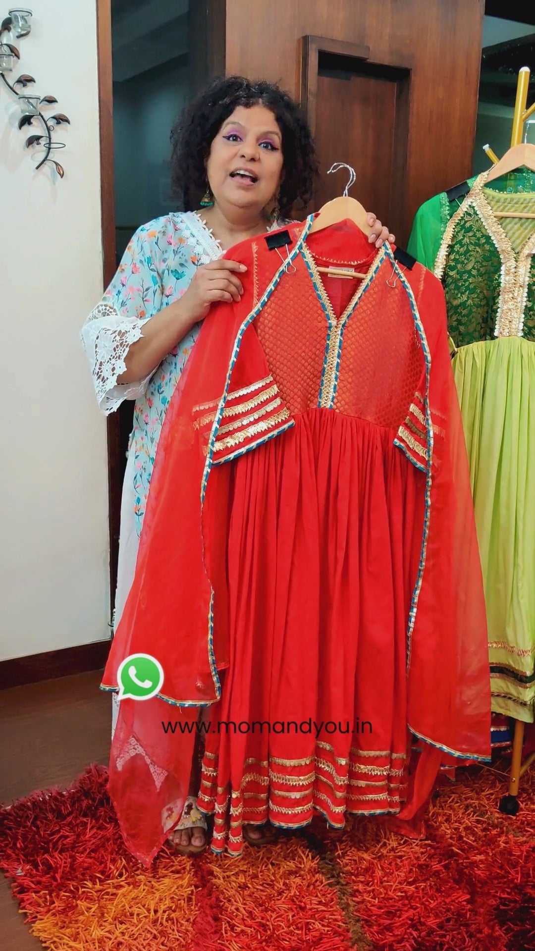Red Cotton Stitched Anarkali Suit Set