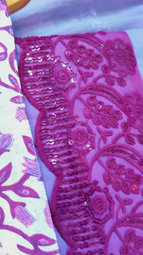 Purple Cotton Unstitched Dress Material Suit Set
