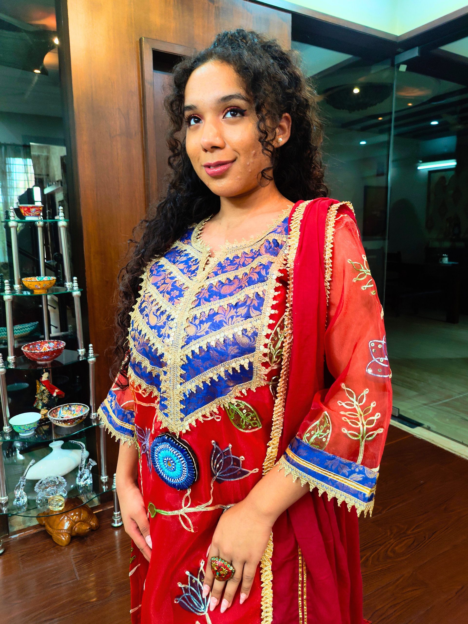 Red Organza Embroidered Banarsi Gota Stitched Suit Set